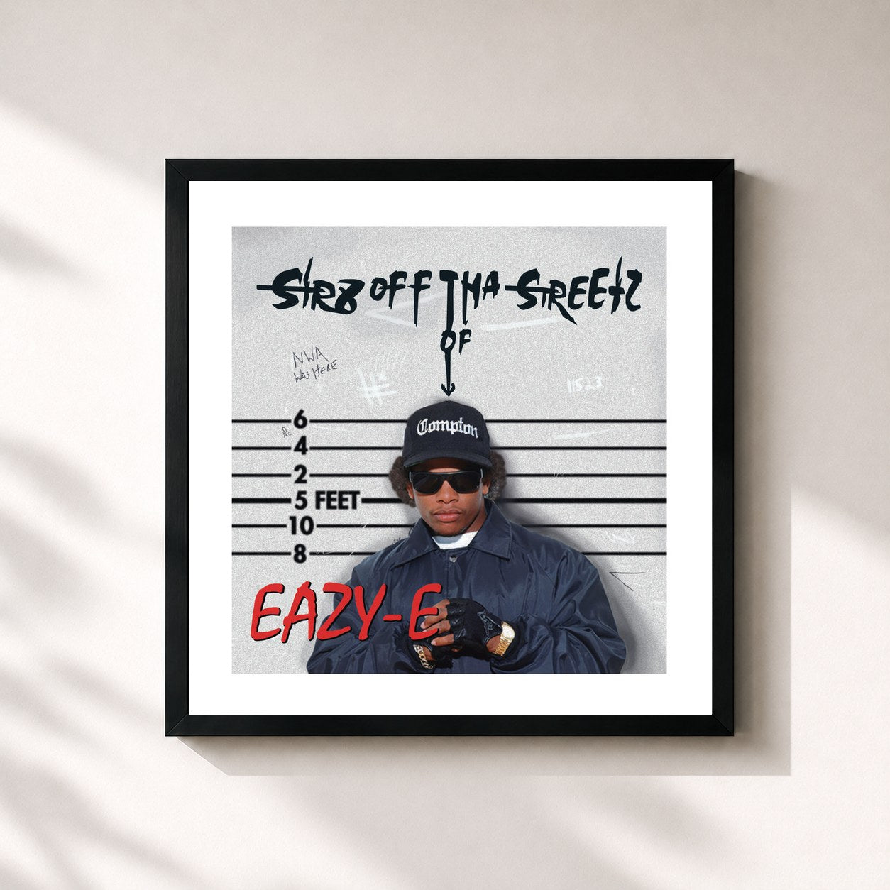 #noir Tableau carré de l'album Str8 off Tha Streetz of Muthaphuckin Compton de Eazy-E, cadre noir 32x32 cm
