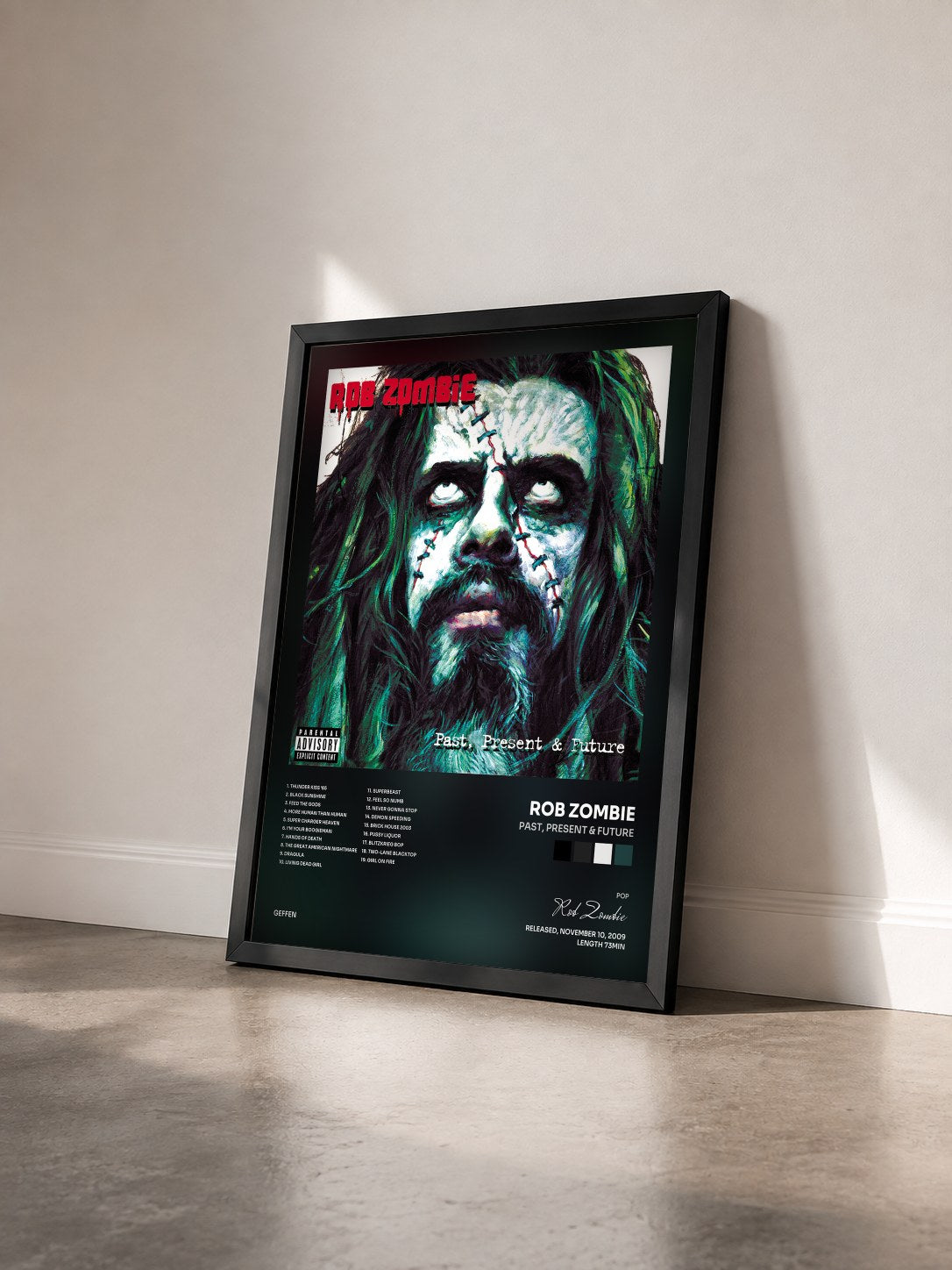 #noir Tableau de l'album Past, Present & Future de Rob Zombie vu de trois quarts, cadre noir
