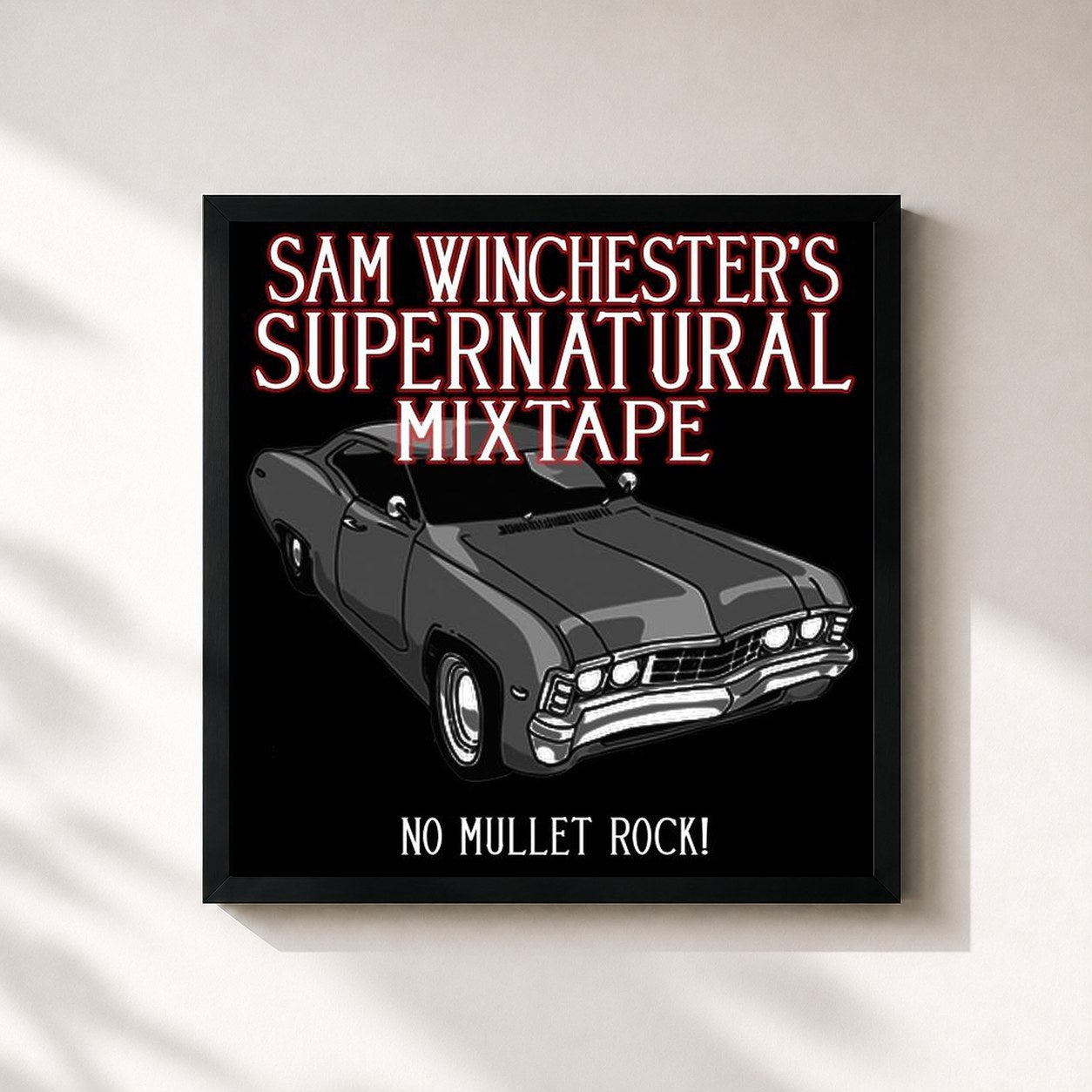 #noir Tableau carré de l'album Sam Winchester's Supernatural Mixtape: No Mullet Rock! de Fandom, cadre noir 32x32 cm