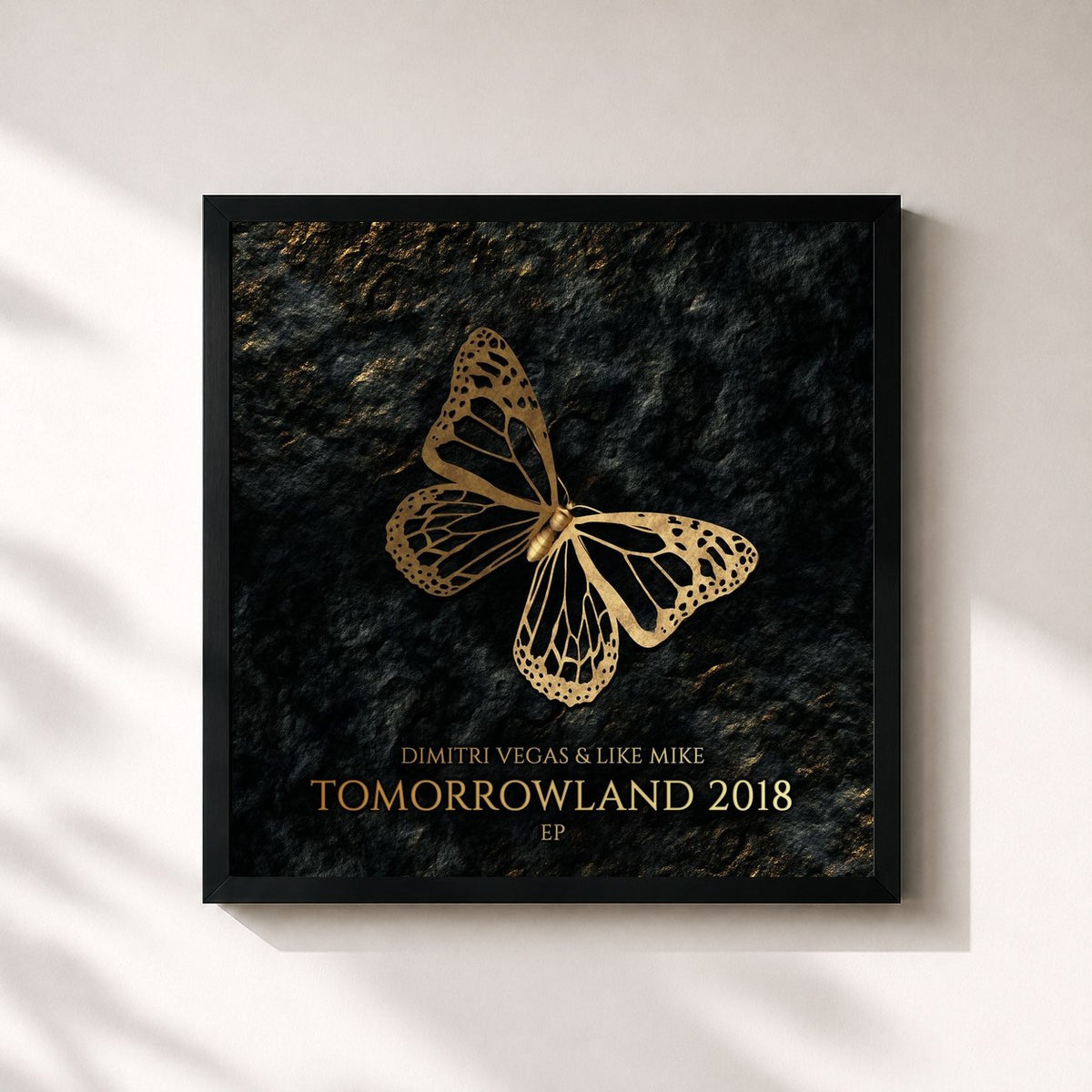 #noir Tableau carré de l'album Tomorrowland 2018 EP de Dimitri Vegas & Like Mike, cadre noir 32x32 cm