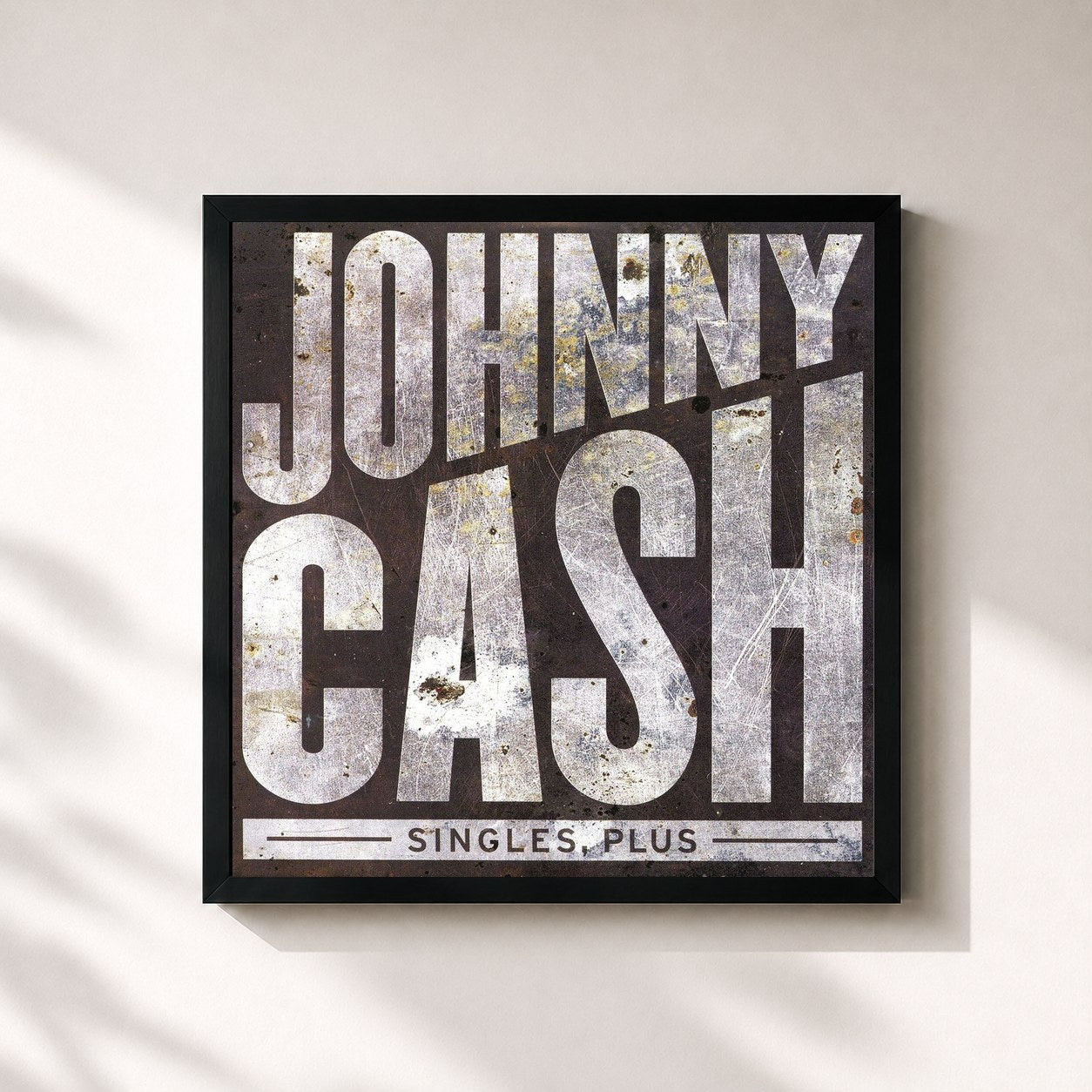 #noir Tableau carré de l'album Singles Plus de Johnny Cash, cadre noir 32x32 cm