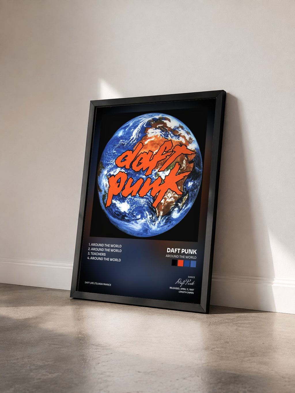 #noir Tableau de l'album Around the World de Daft Punk vu de trois quarts, cadre noir