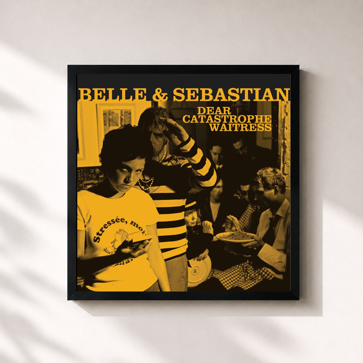 #noir Tableau carré de l'album Dear Catastrophe Waitress de Belle and Sebastian, cadre noir 32x32 cm