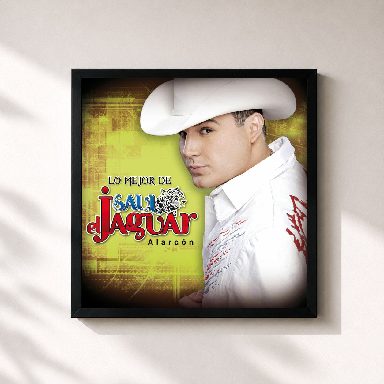 #noir Tableau carré de l'album Lo Mejor De de Saul El Jaguar Alarcón, cadre noir 32x32 cm