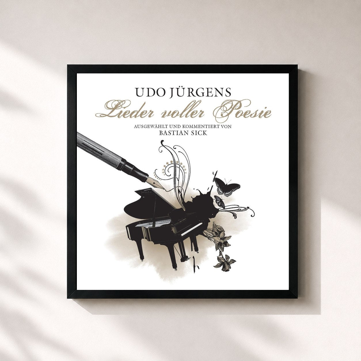 #noir Tableau carré de l'album Lieder voller Poesie - ausgewählt und kommentiert von Bastian Sick de Udo Jürgens, cadre noir 32x32 cm