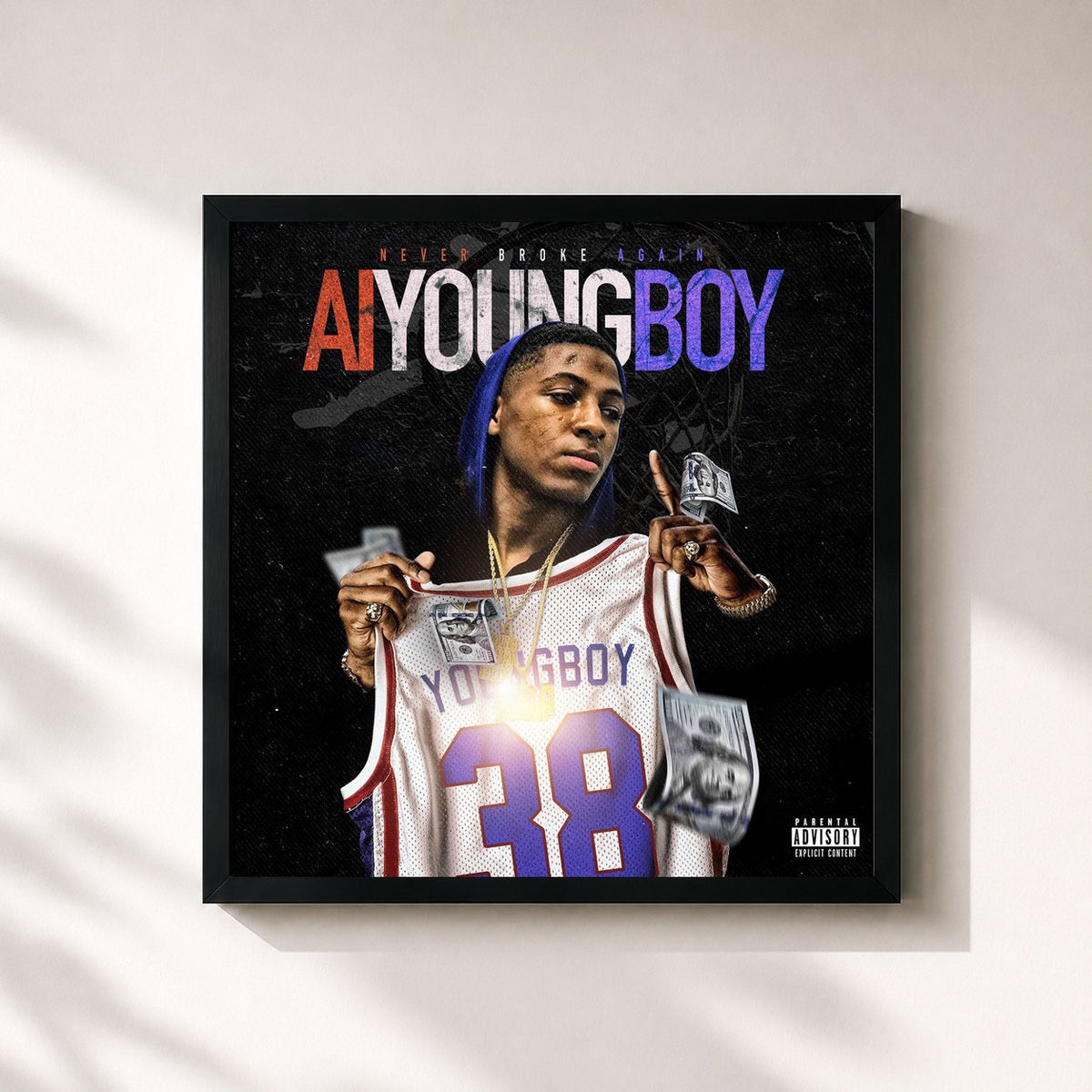 #noir AI YoungBoy di YoungBoy Never Broke Again in stampa quadrata incorniciata, cornice nera 32x32 cm