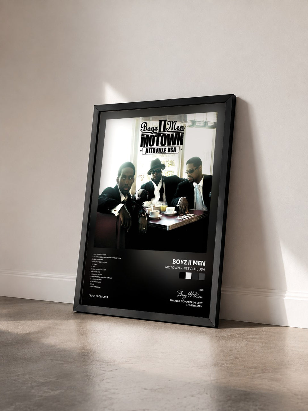 #noir Motown - Hitsville, USA di Boyz II Men in stampa incorniciata vista di tre quarti, cornice nera