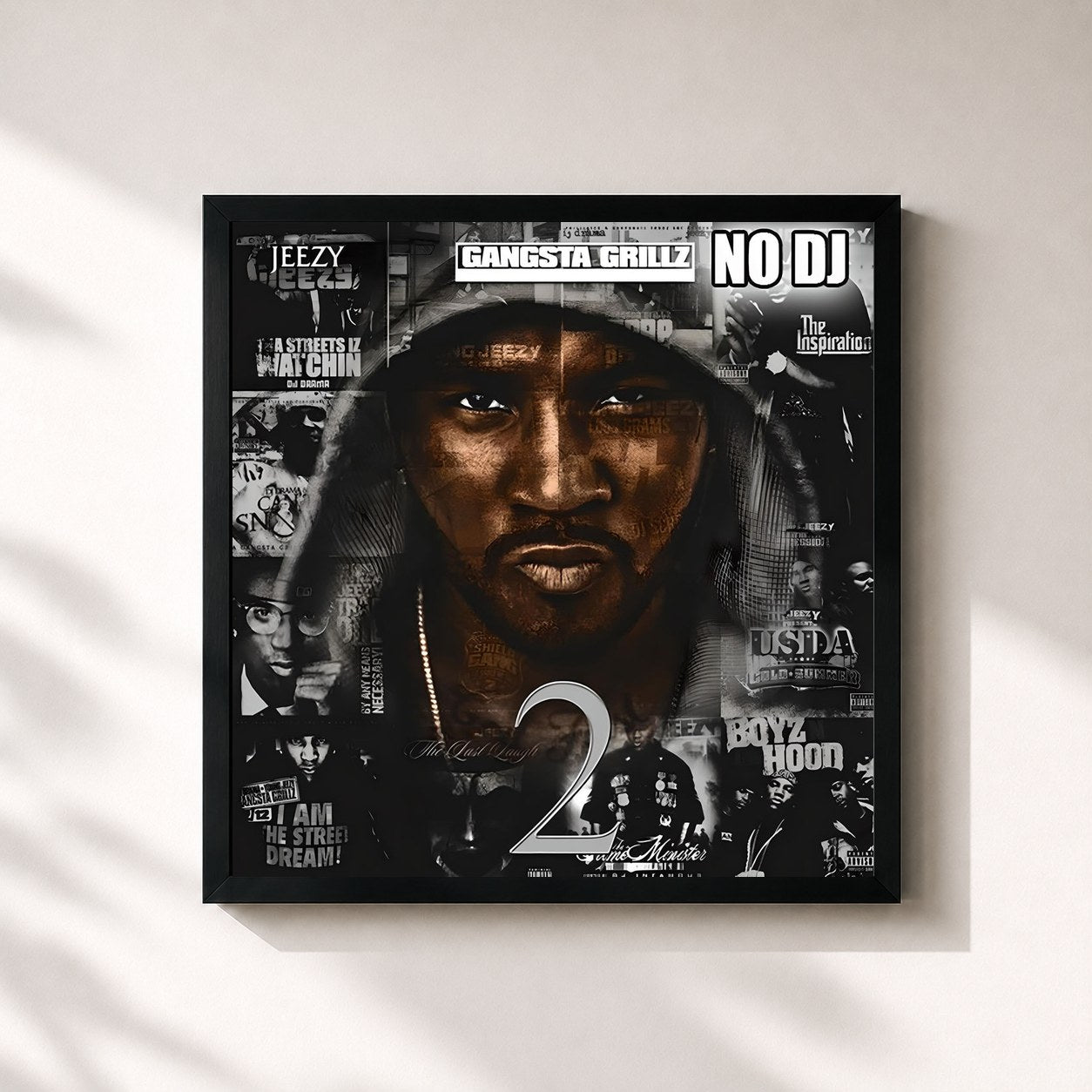 #noir Tableau carré de l'album Gangsta Grillz: The Real Is Back 2 [No DJ] de Jeezy, cadre noir 32x32 cm