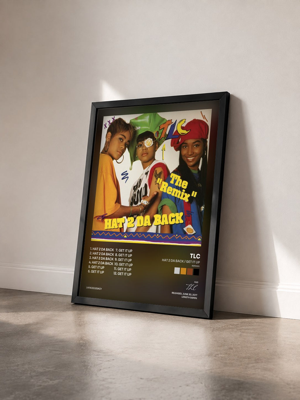 #noir Hat 2 Da Back / Get It Up (Remixes) by TLC as a framed art print seen at an angle, black frame