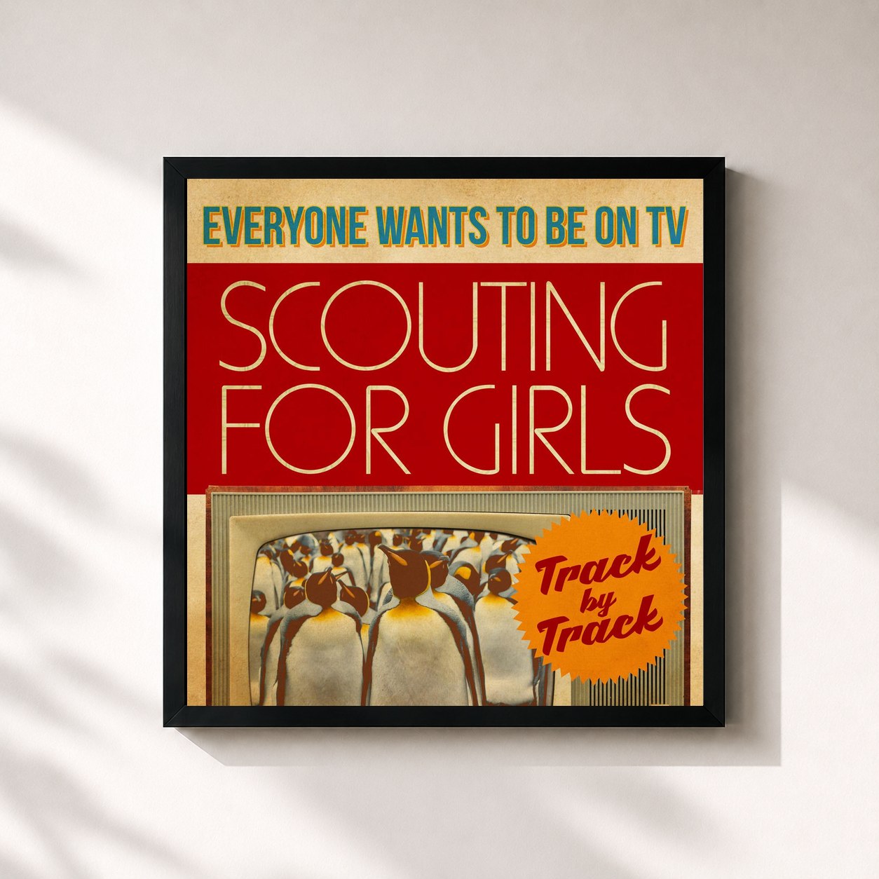 #noir Tableau carré de l'album Everybody Wants To Be On TV - Track by Track de Scouting for Girls, cadre noir 32x32 cm