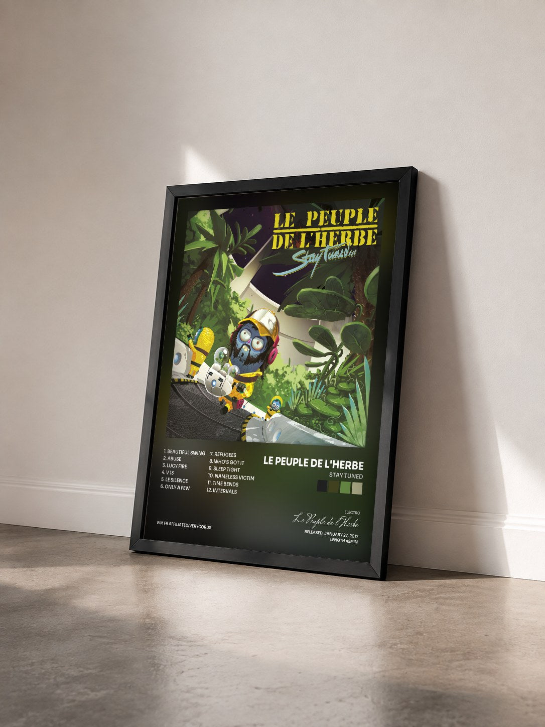 #noir Tableau de l'album Stay Tuned de Le Peuple de l'Herbe vu de trois quarts, cadre noir