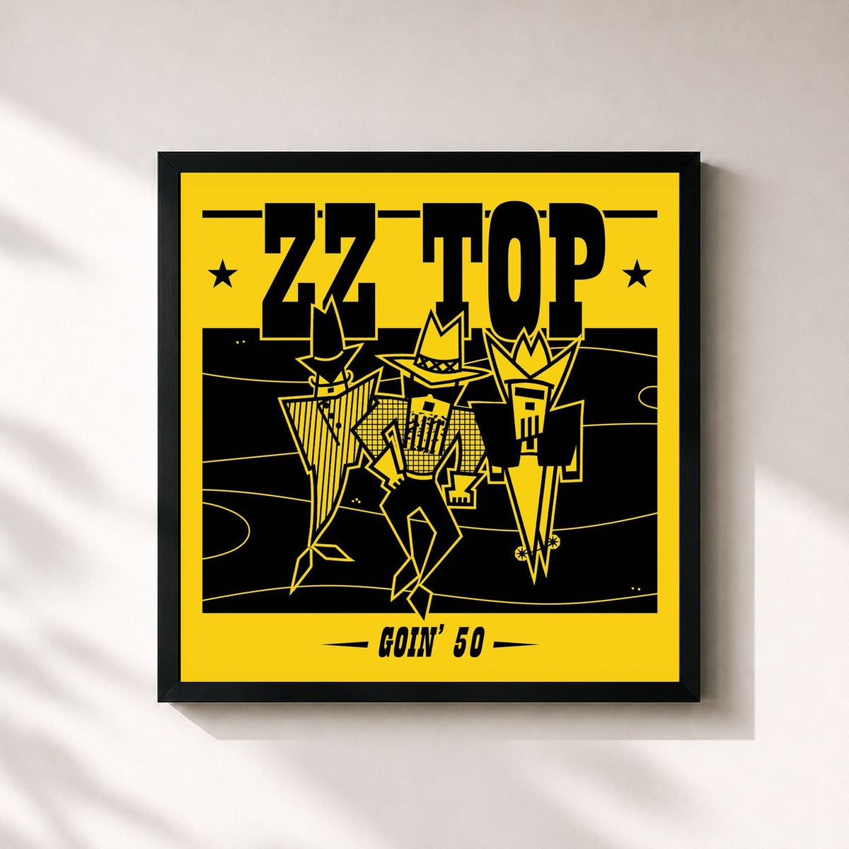 #noir Tableau carré de l'album Goin' 50 de ZZ Top, cadre noir 32x32 cm