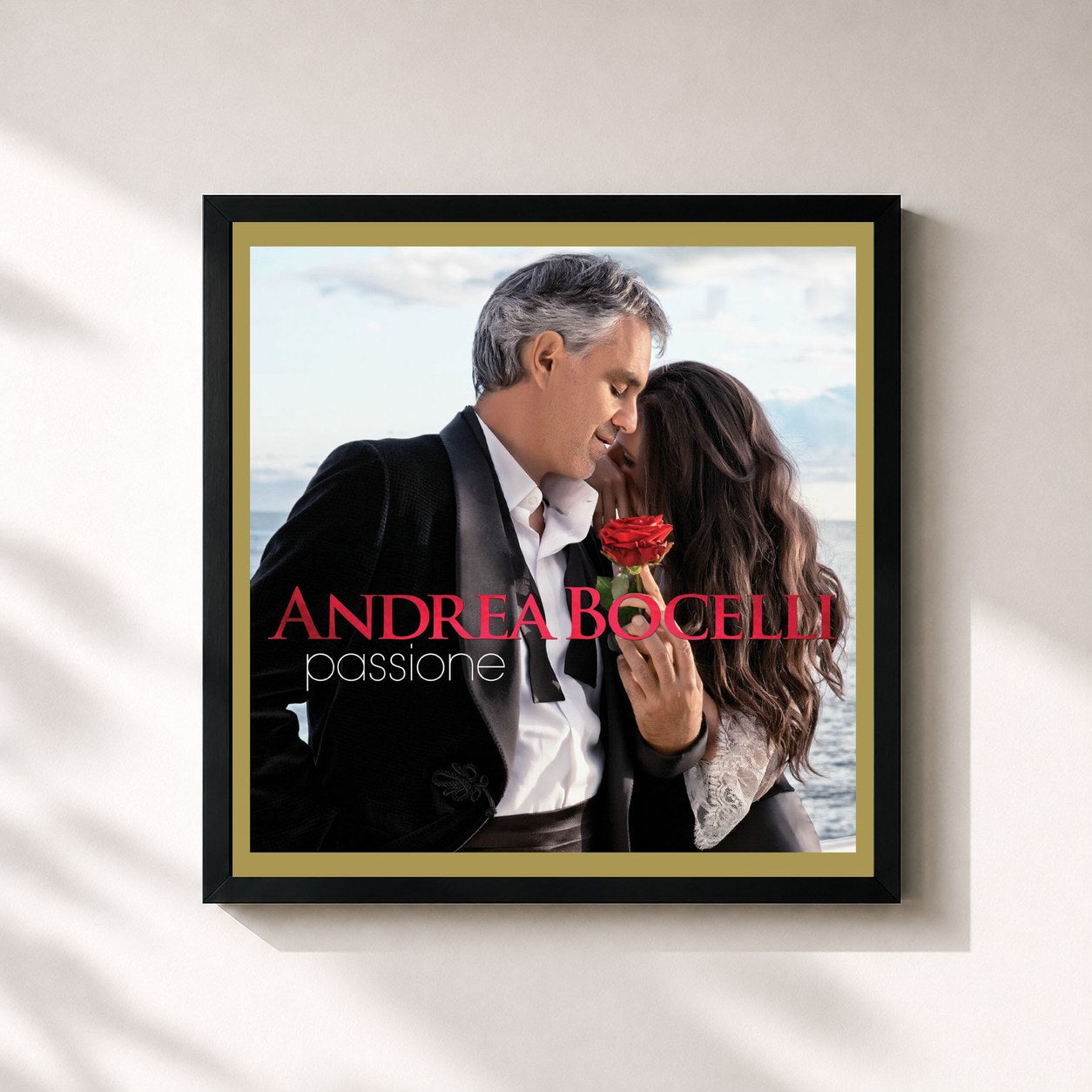 #noir Tableau carré de l'album Passione (Super Deluxe) de Andrea Bocelli, cadre noir 32x32 cm