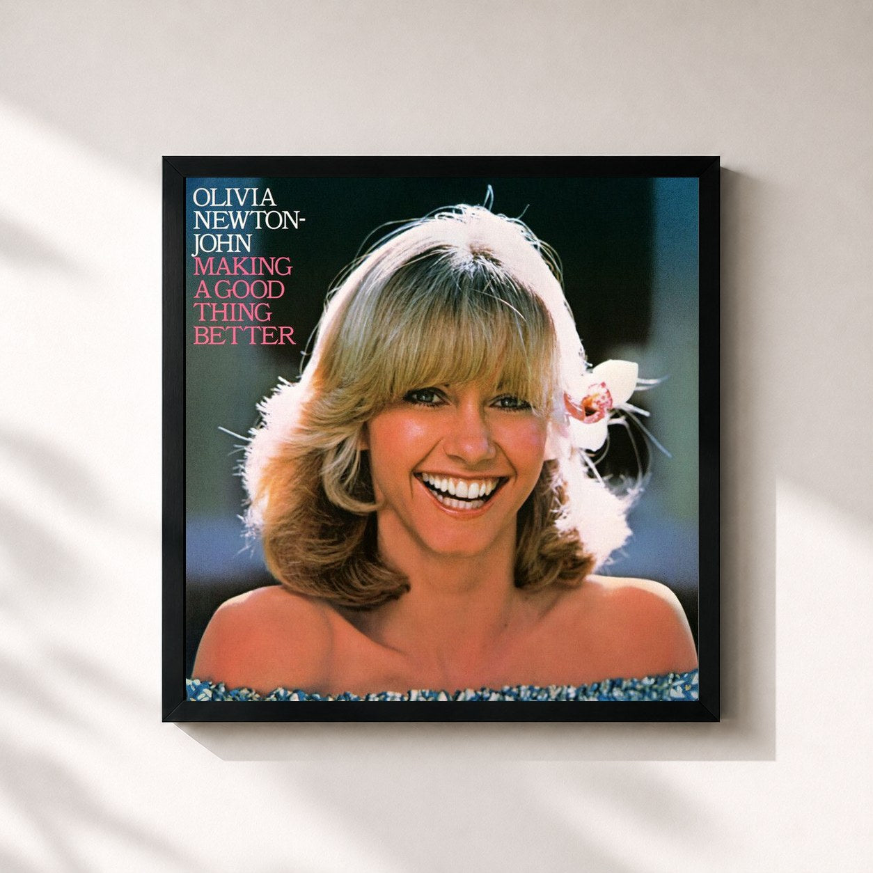 #noir Tableau carré de l'album Making A Good Thing Better de Olivia Newton-John, cadre noir 32x32 cm