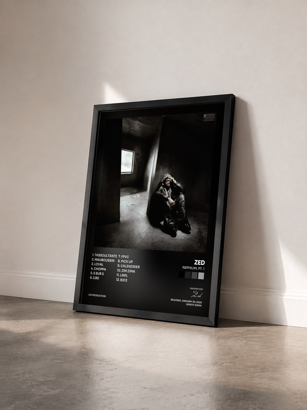 #noir Tableau de l'album NEPHILIM, pt. 1 de Zed vu de trois quarts, cadre noir