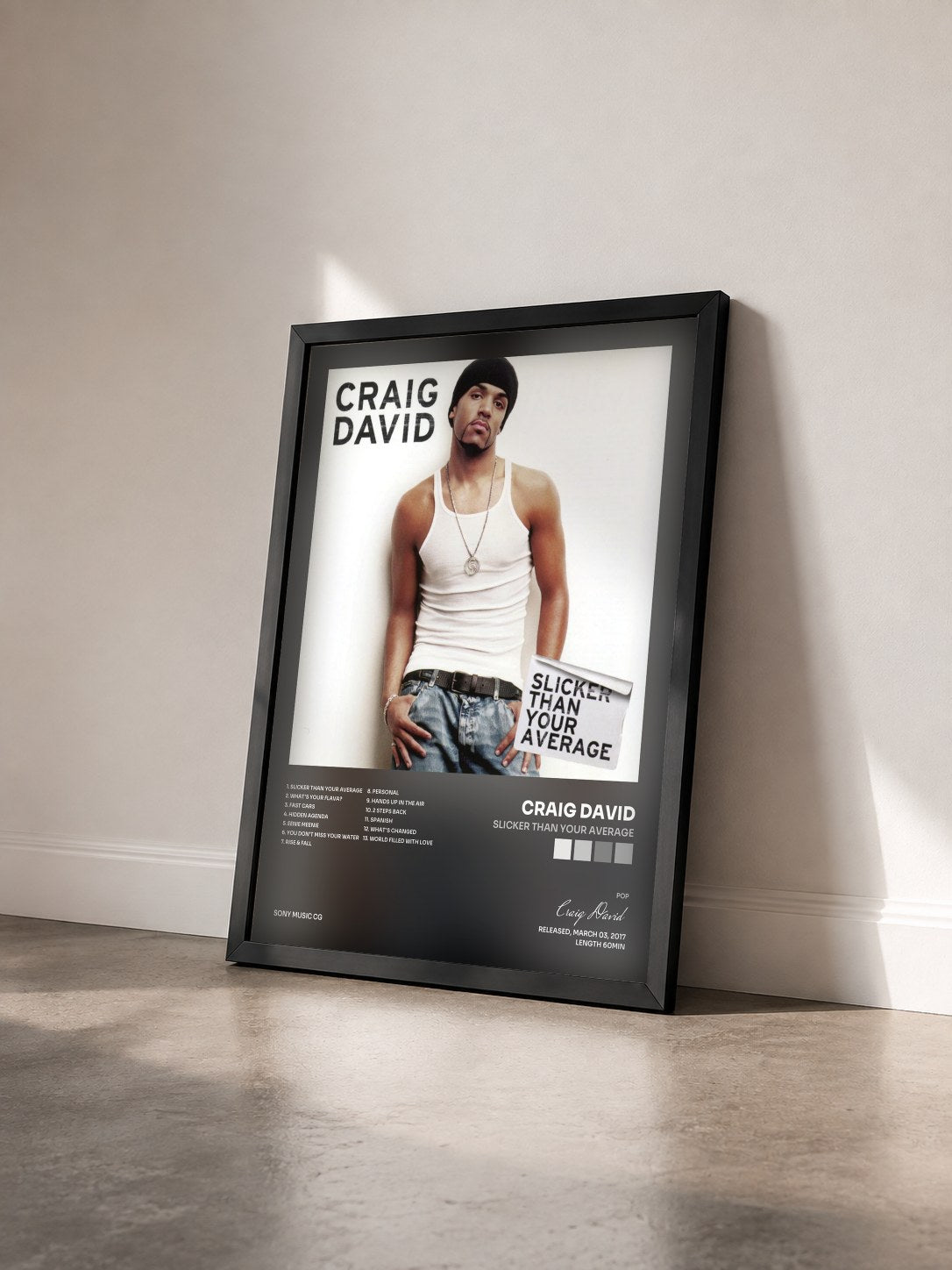 #noir Tableau de l'album Slicker than Your Average de Craig David vu de trois quarts, cadre noir