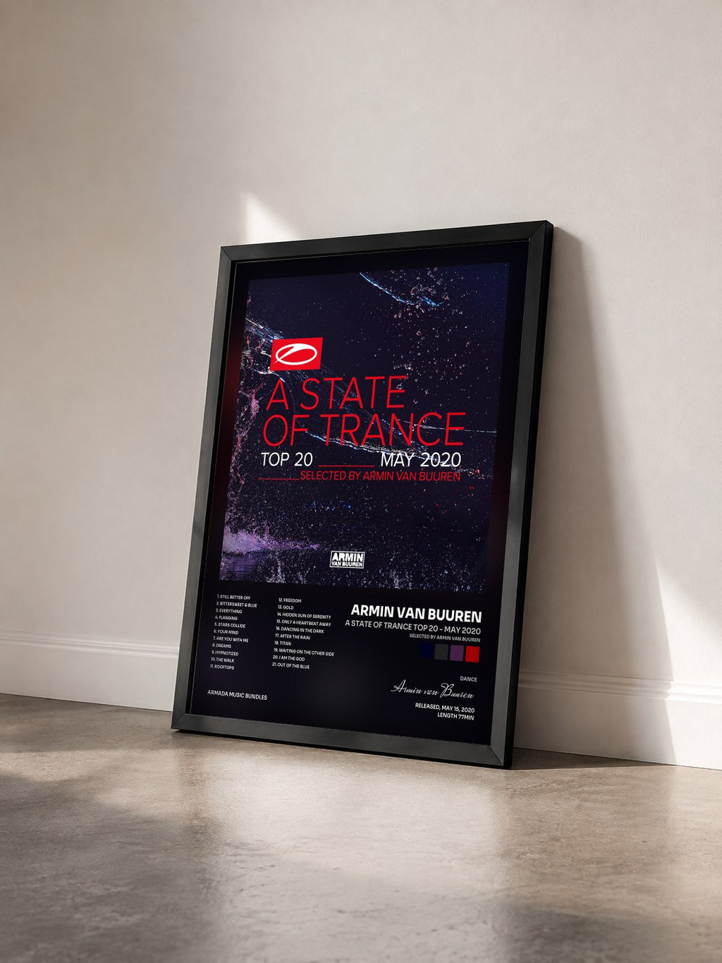 #noir A State Of Trance Top 20 - May 2020 (Selected by Armin van Buuren) de Armin van Buuren en lámina enmarcada vista de tres cuartos, marco negro