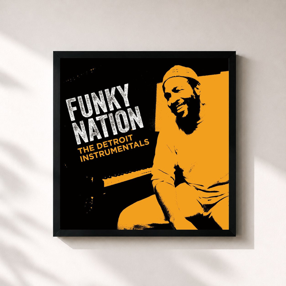 #noir Tableau carré de l'album Funky Nation: The Detroit Instrumentals de Marvin Gaye, cadre noir 32x32 cm