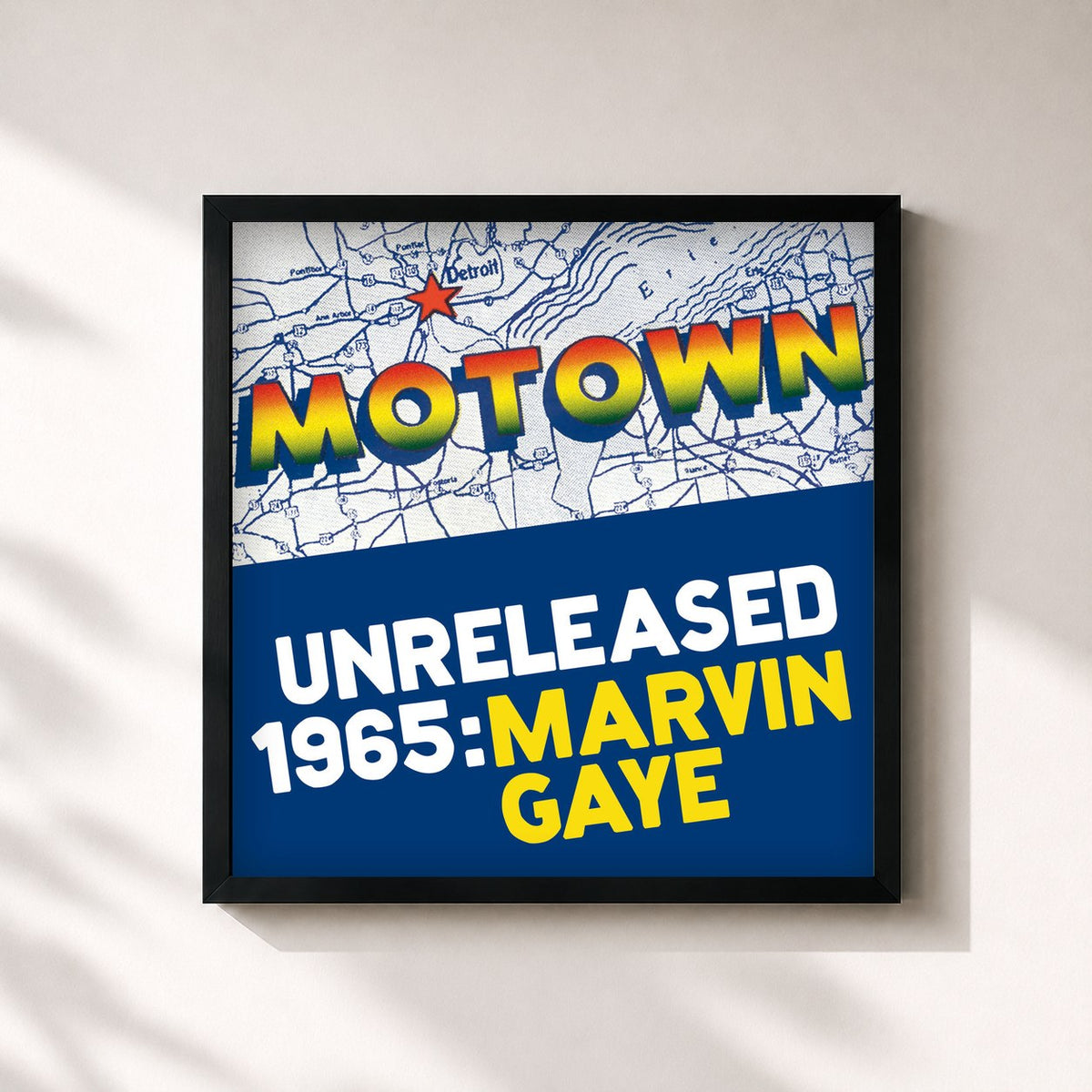 #noir Tableau carré de l'album Motown Unreleased 1965: Marvin Gaye de Marvin Gaye, cadre noir 32x32 cm