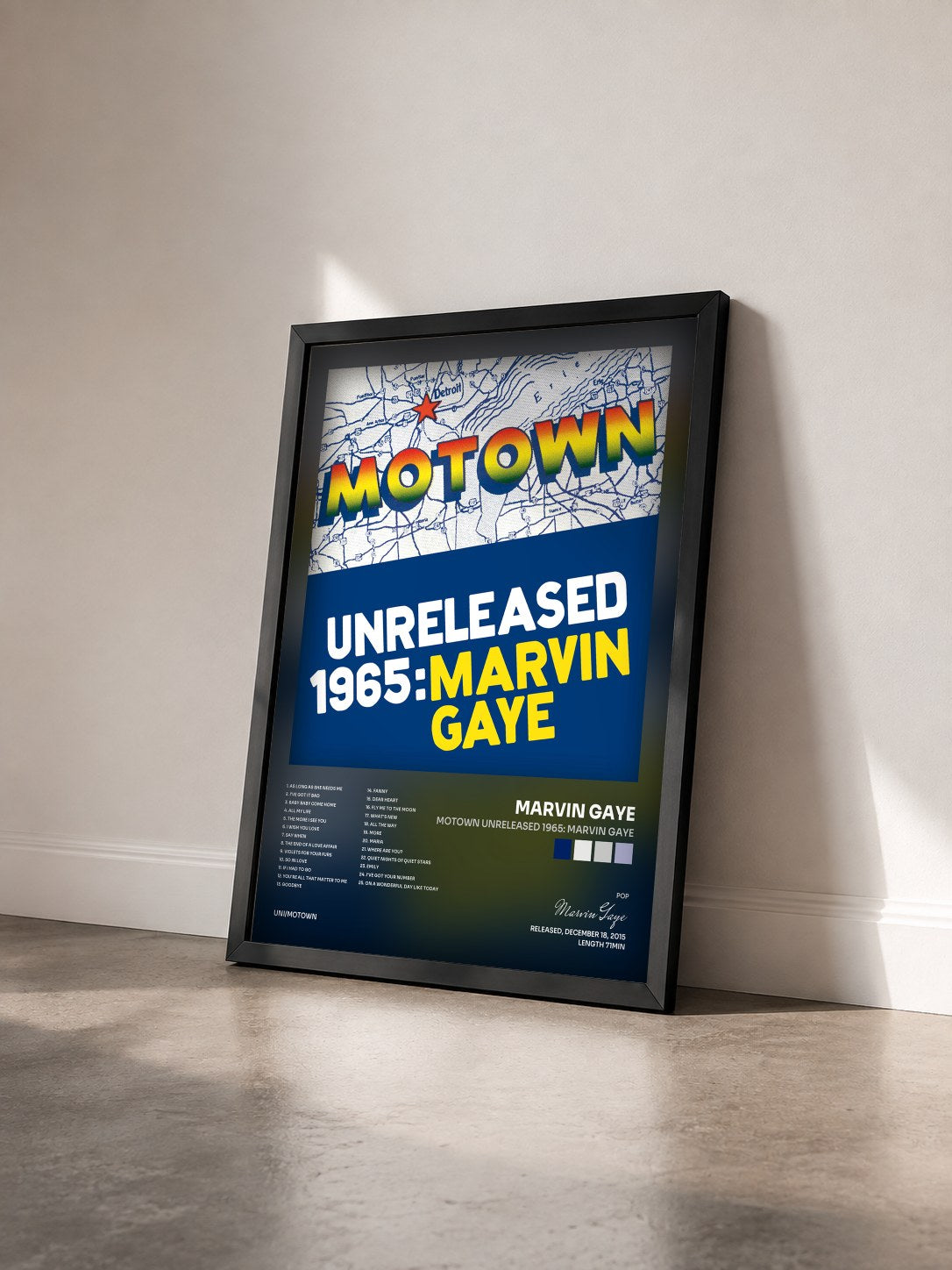 #noir Tableau de l'album Motown Unreleased 1965: Marvin Gaye de Marvin Gaye vu de trois quarts, cadre noir