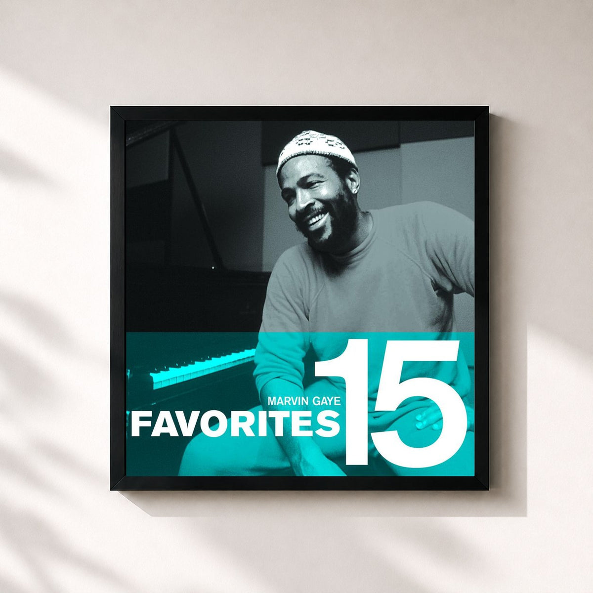 #noir Tableau carré de l'album Favorites de Marvin Gaye, cadre noir 32x32 cm