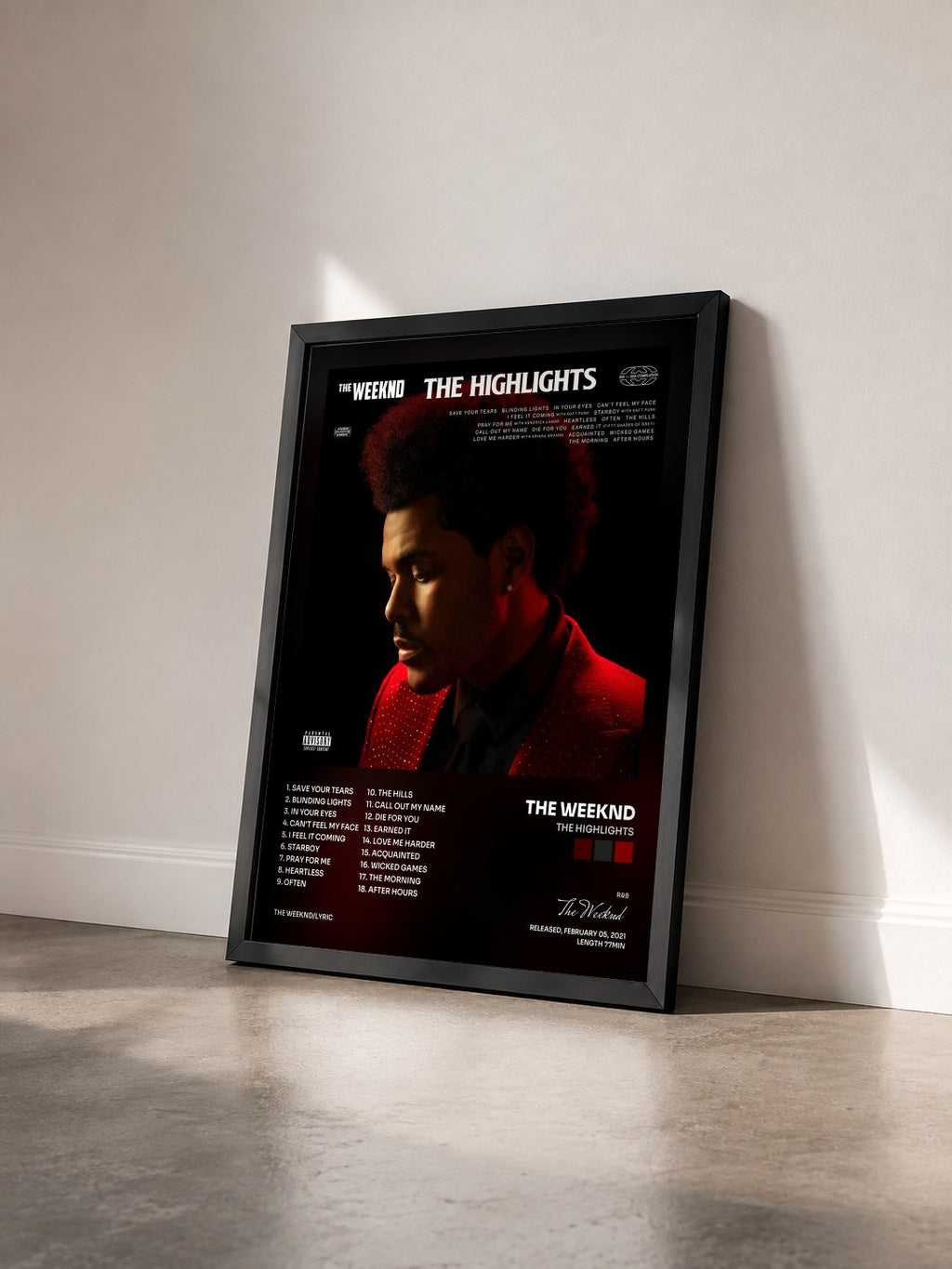 #noir Tableau de l'album The Highlights de The Weeknd vu de trois quarts, cadre noir