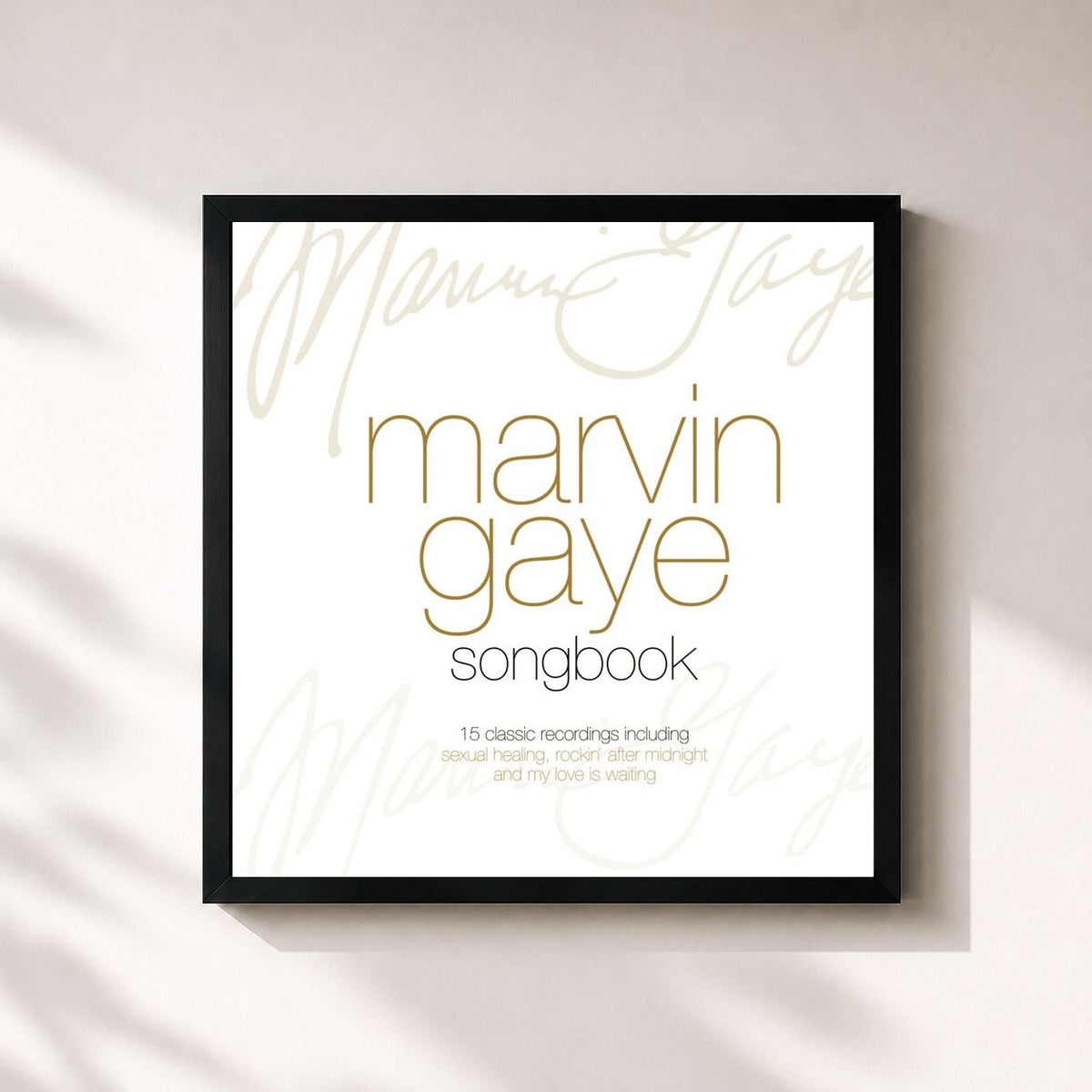 #noir Tableau carré de l'album Songbook de Marvin Gaye, cadre noir 32x32 cm
