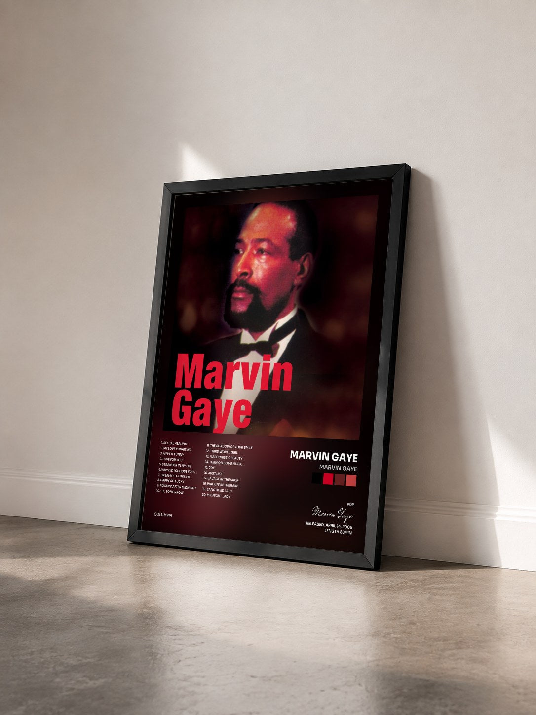 #noir Tableau de l'album Marvin Gaye de Marvin Gaye vu de trois quarts, cadre noir