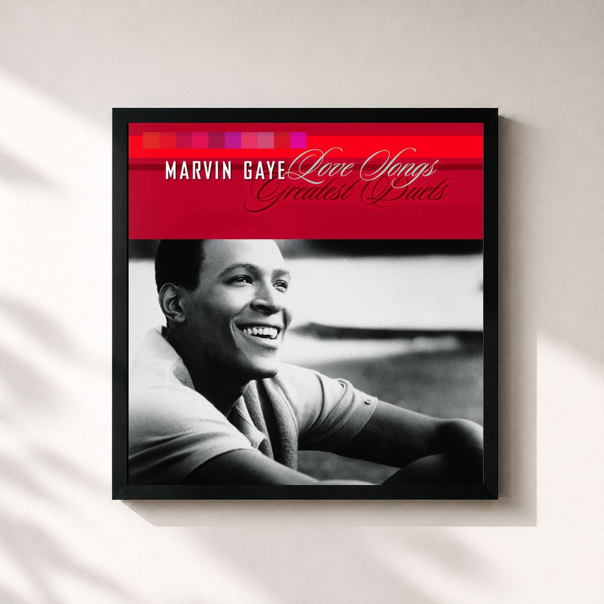 #noir Tableau carré de l'album Love Songs: Greatest Duets de Marvin Gaye, cadre noir 32x32 cm