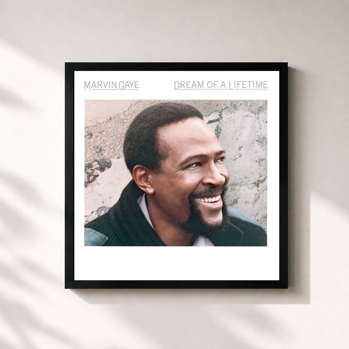 #noir Tableau carré de l'album Dream Of A Lifetime de Marvin Gaye, cadre noir 32x32 cm