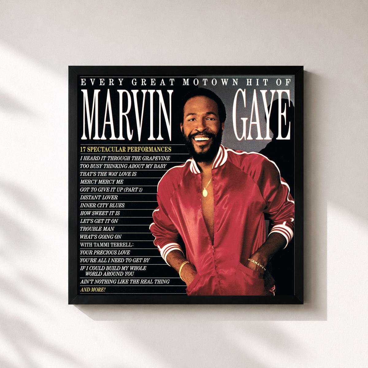 #noir Tableau carré de l'album Every Great Motown Hit Of Marvin Gaye de Marvin Gaye, cadre noir 32x32 cm