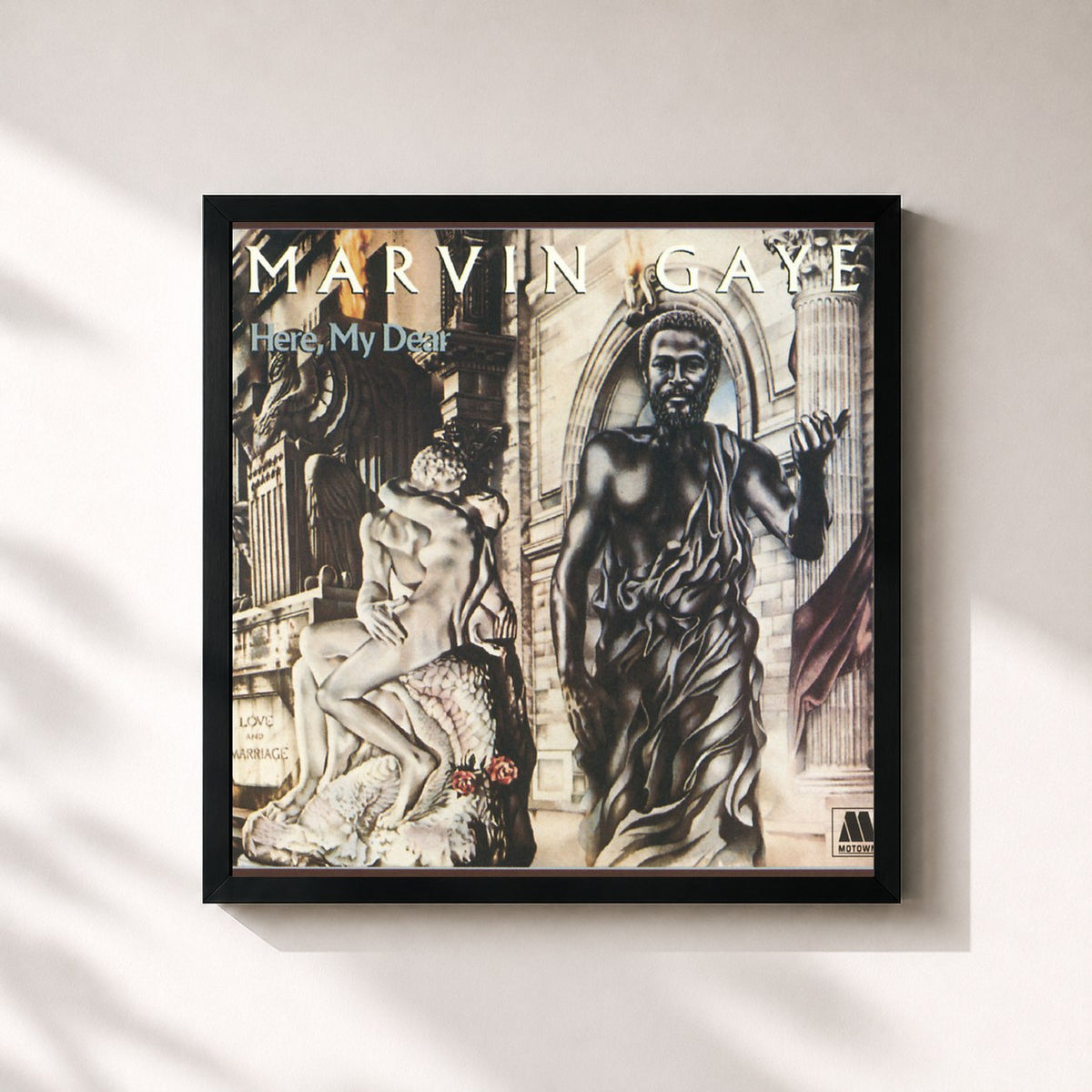 #noir Here My Dear di Marvin Gaye in stampa quadrata incorniciata, cornice nera 32x32 cm