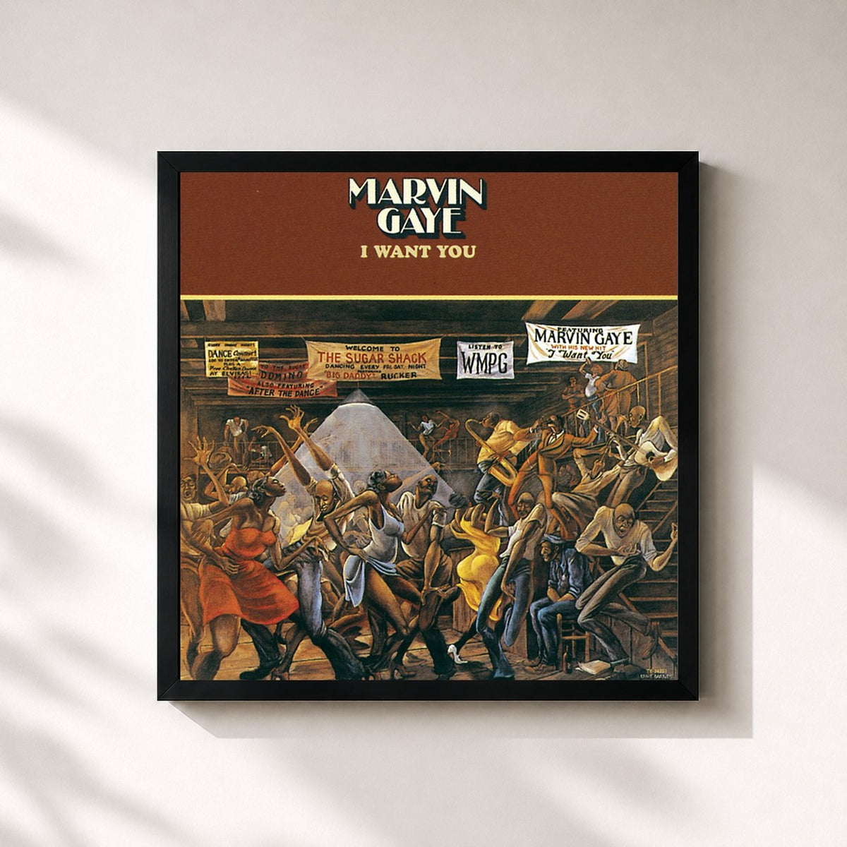 #noir Tableau carré de l'album I Want You de Marvin Gaye, cadre noir 32x32 cm