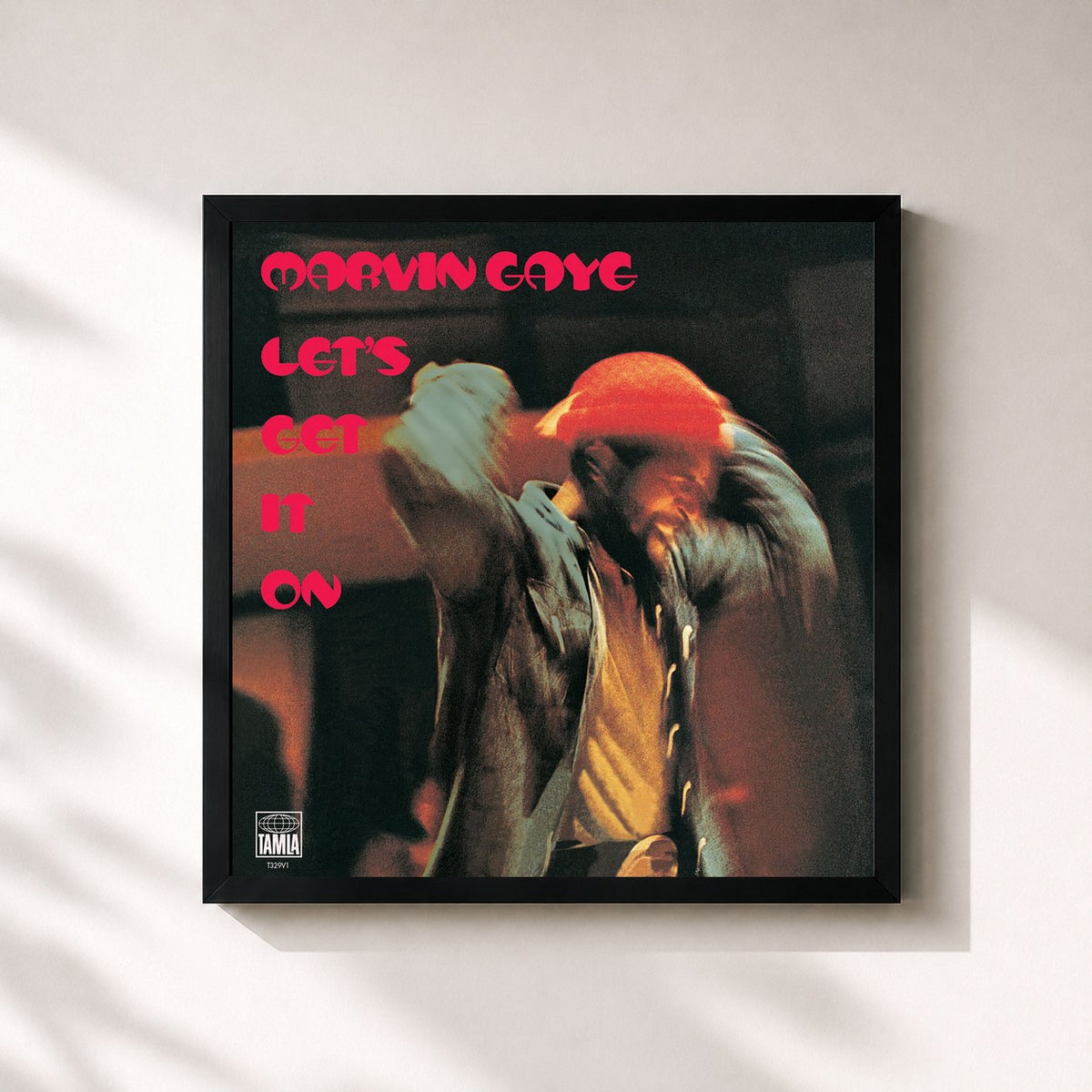 #noir Tableau carré de l'album Let's Get It On de Marvin Gaye, cadre noir 32x32 cm