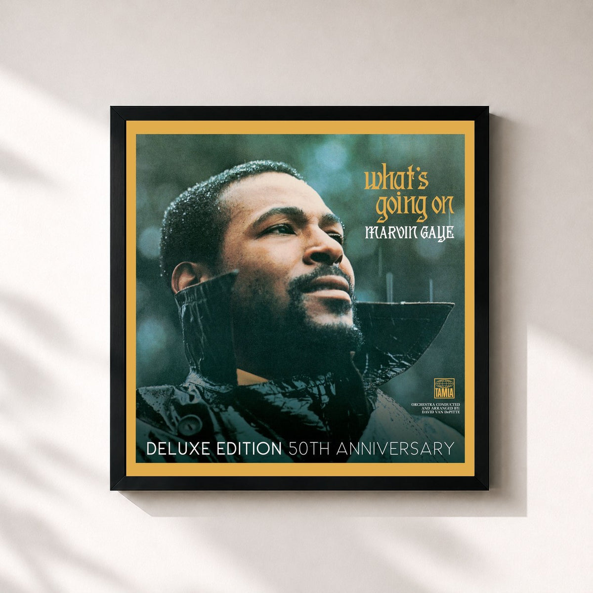 #noir Tableau carré de l'album What's Going On (Deluxe Edition / 50th Anniversary) de Marvin Gaye, cadre noir 32x32 cm