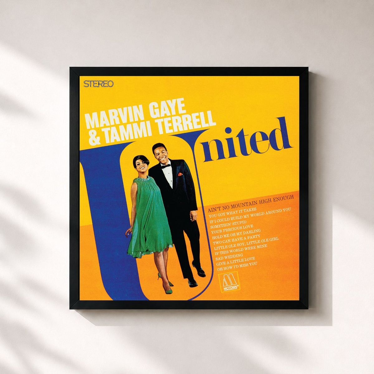 #noir Tableau carré de l'album United de Marvin Gaye, cadre noir 32x32 cm