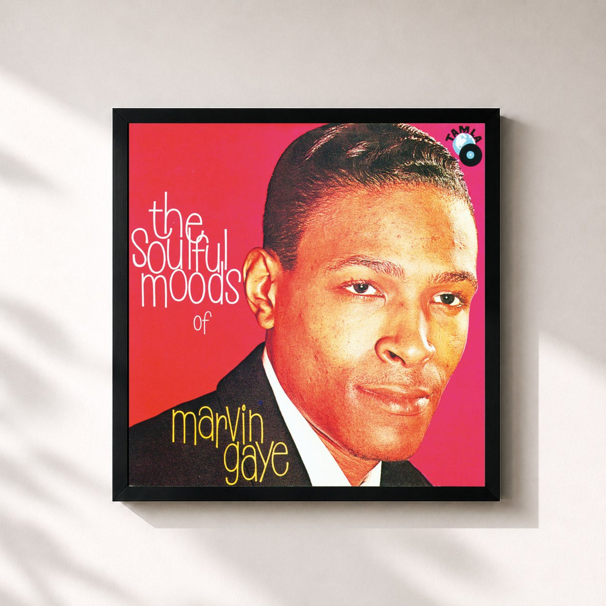 #noir Tableau carré de l'album The Soulful Moods Of Marvin Gaye de Marvin Gaye, cadre noir 32x32 cm