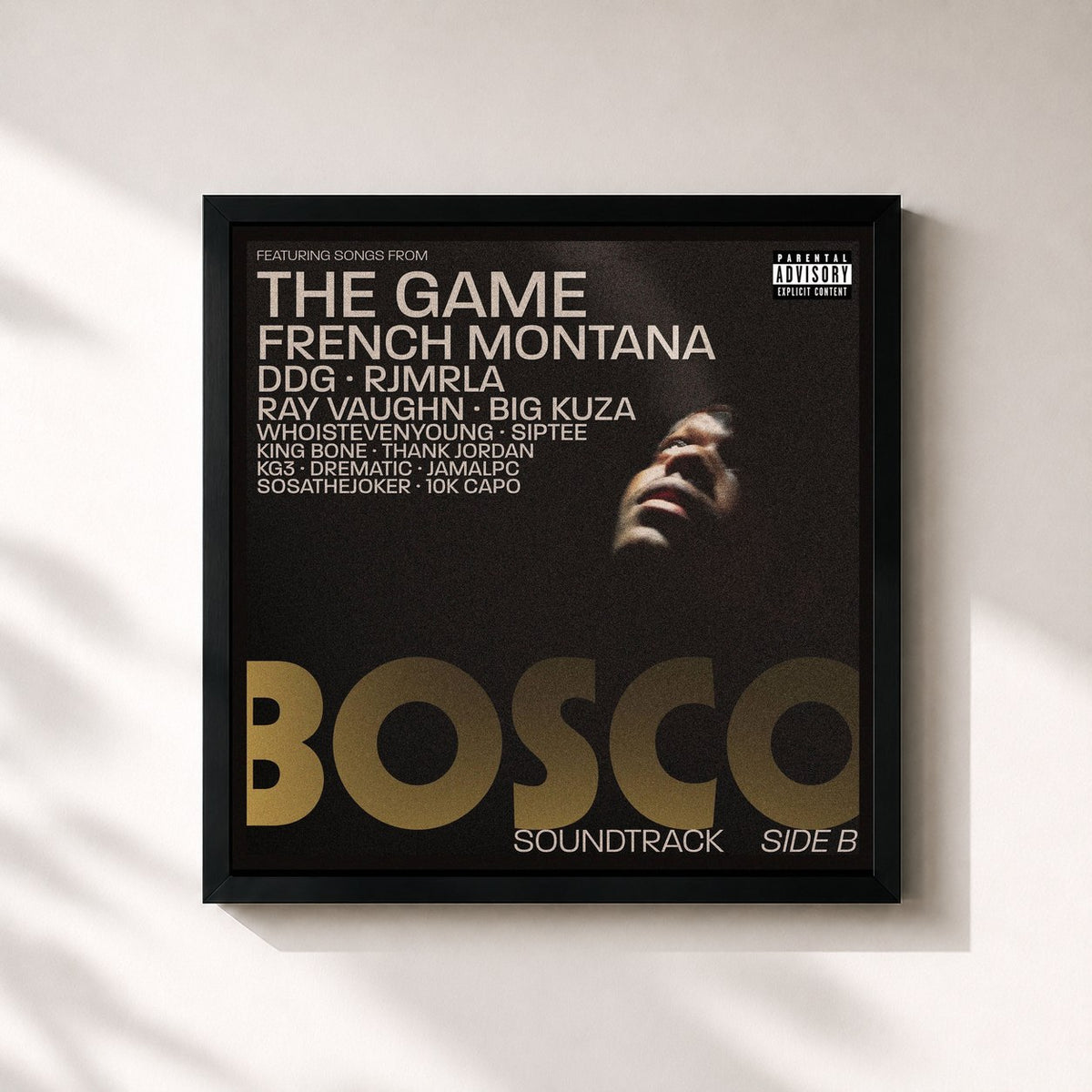 #noir Tableau carré de l'album Bosco (Original Motion Picture Soundtrack) - Side B de The Game, cadre noir 32x32 cm