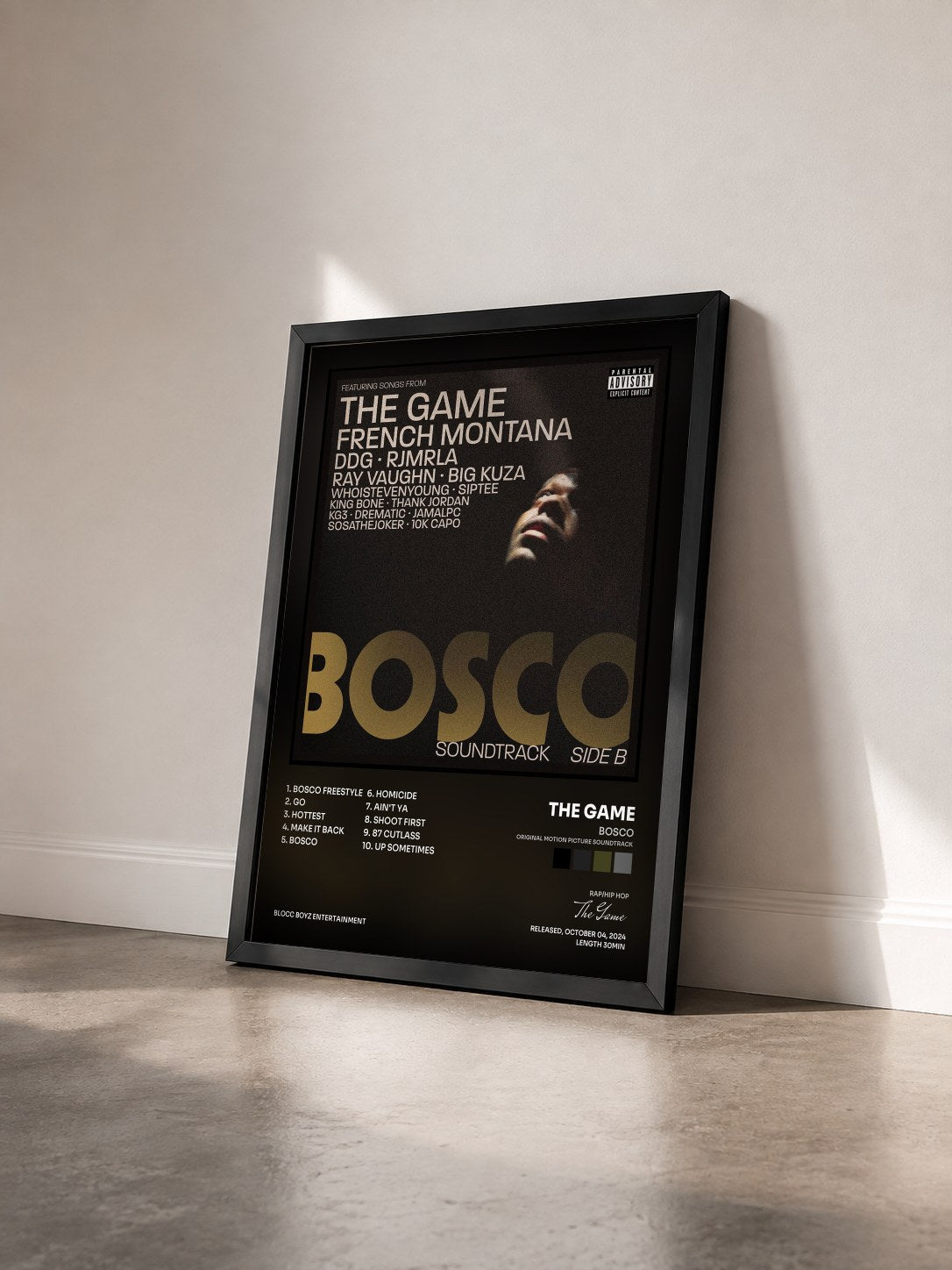 #noir Tableau de l'album Bosco (Original Motion Picture Soundtrack) - Side B de The Game vu de trois quarts, cadre noir
