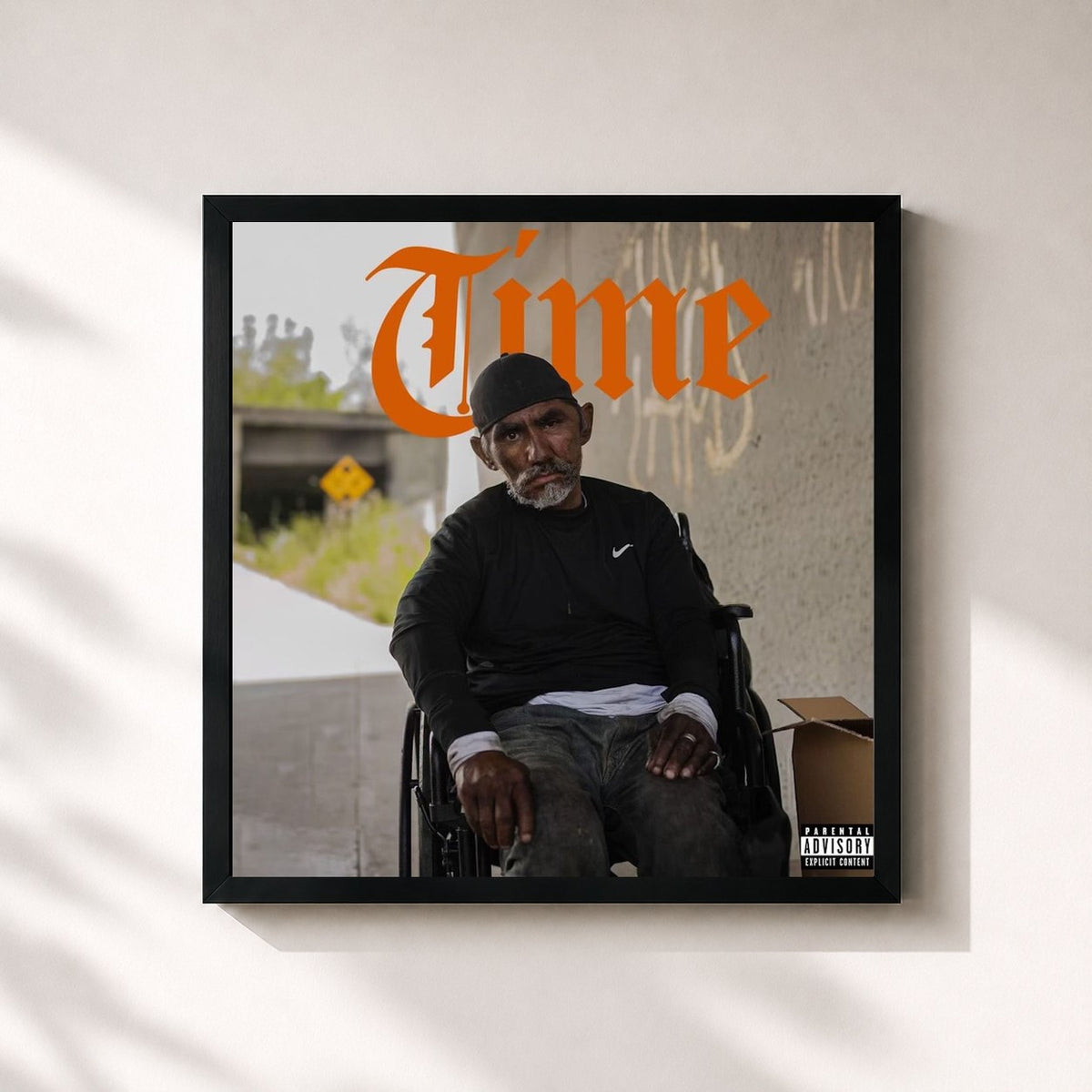 #noir Tableau carré de l'album Time de The Game, cadre noir 32x32 cm