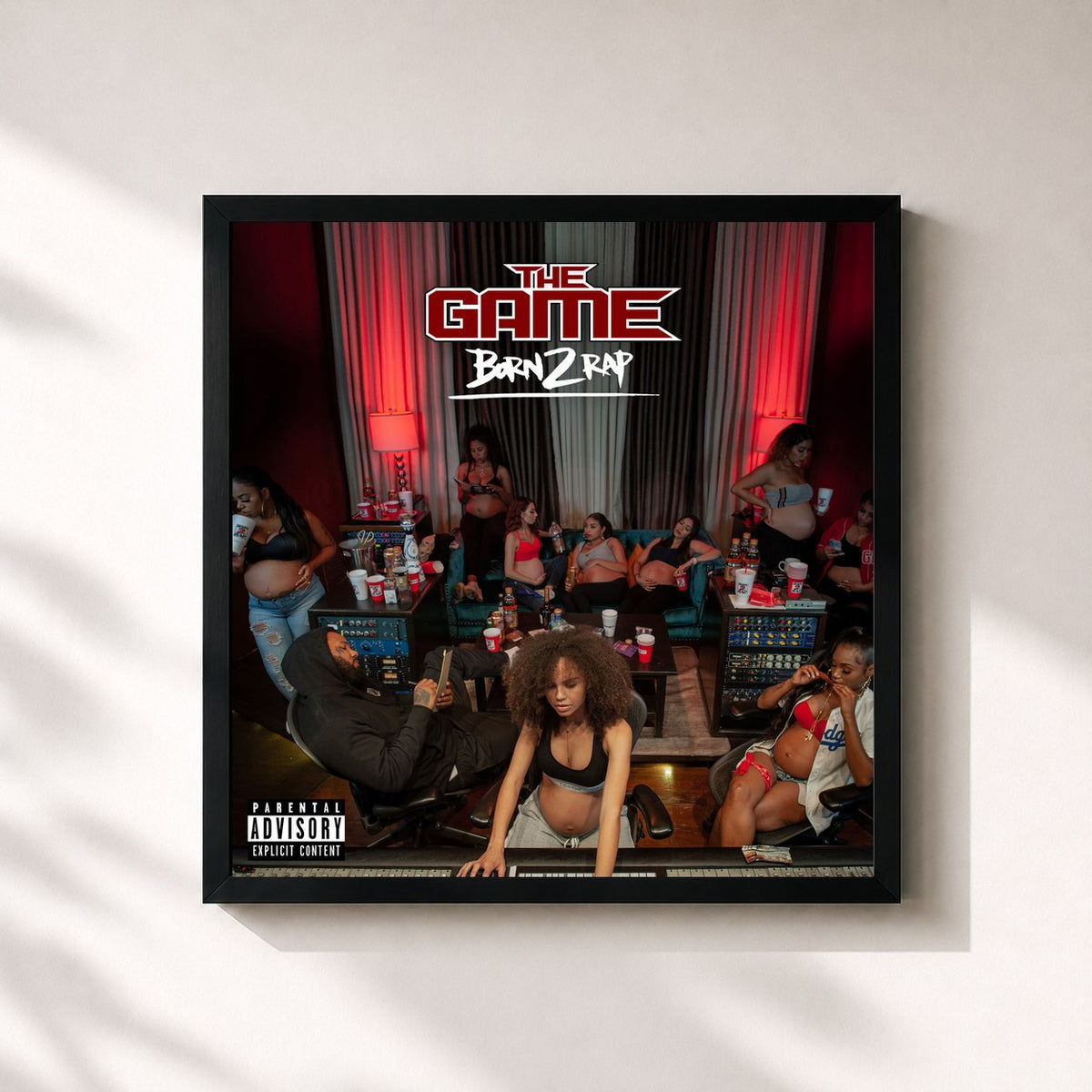 #noir Tableau carré de l'album Born 2 Rap de The Game, cadre noir 32x32 cm