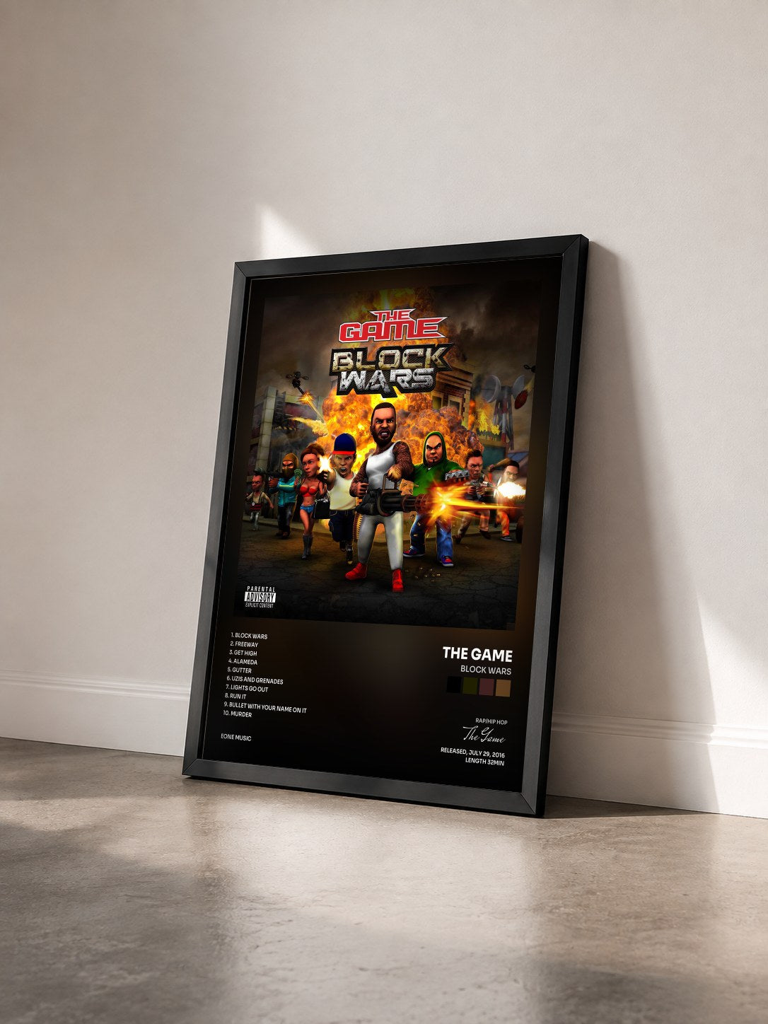 #noir Tableau de l'album Block Wars de The Game vu de trois quarts, cadre noir