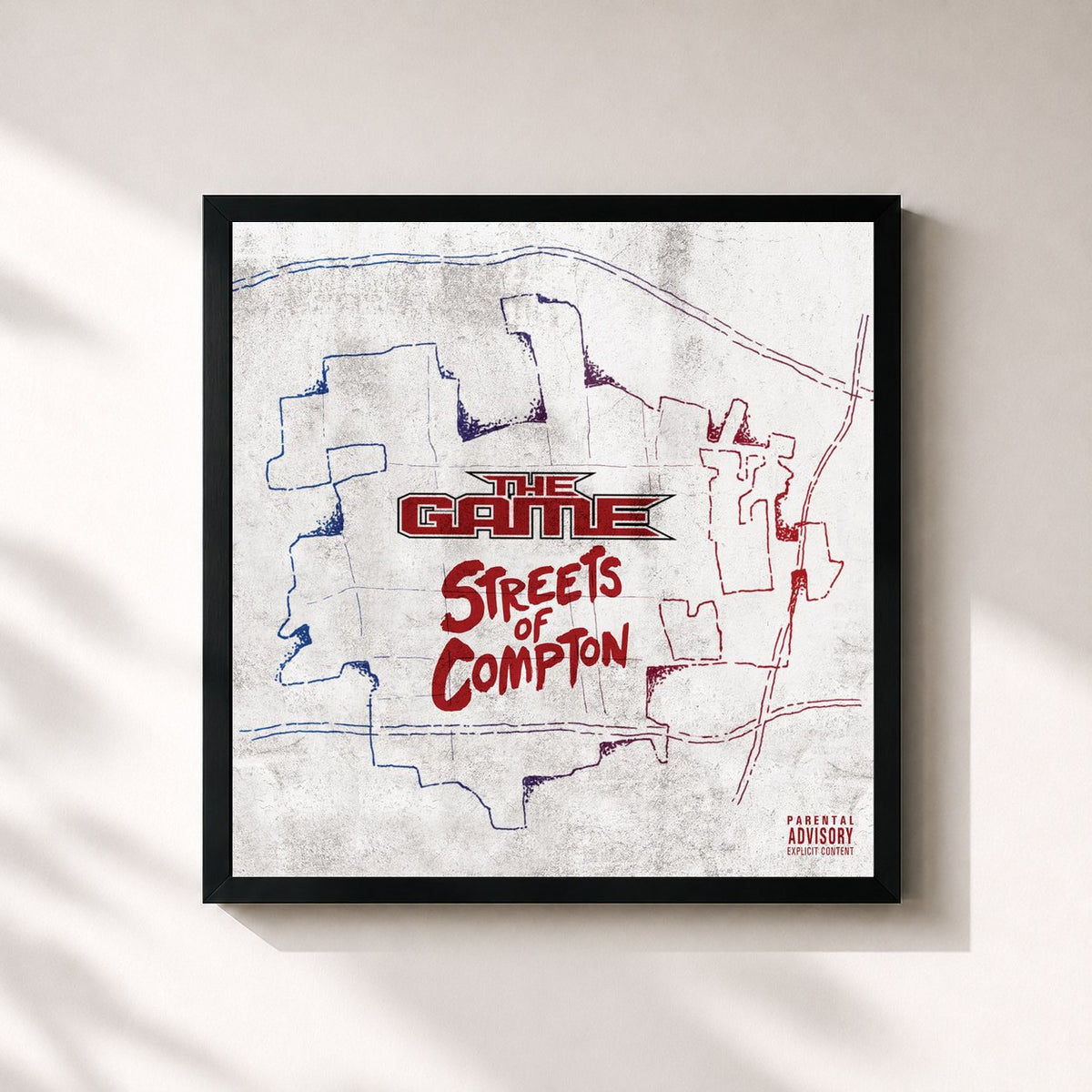 #noir Tableau carré de l'album Streets Of Compton de The Game, cadre noir 32x32 cm