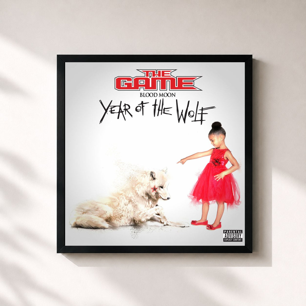 #noir Tableau carré de l'album Blood Moon: Year Of The Wolf de The Game, cadre noir 32x32 cm