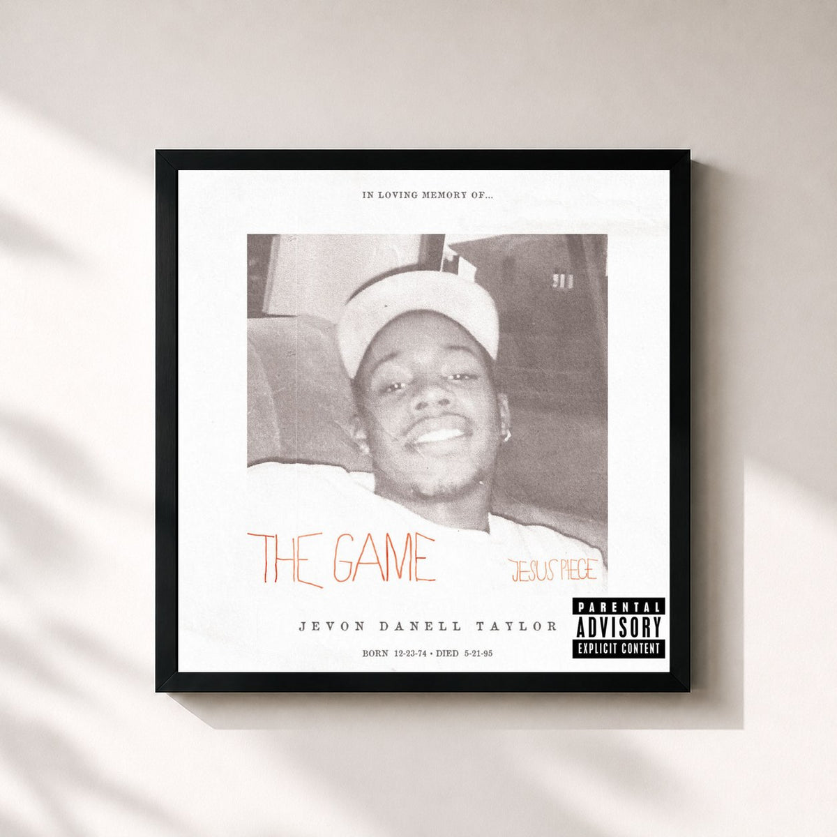 #noir Tableau carré de l'album Jesus Piece de The Game, cadre noir 32x32 cm