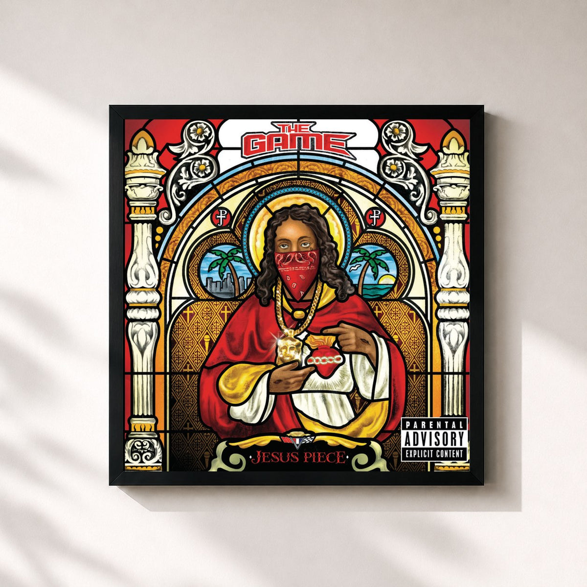 #noir Tableau carré de l'album Jesus Piece (Deluxe) de The Game, cadre noir 32x32 cm
