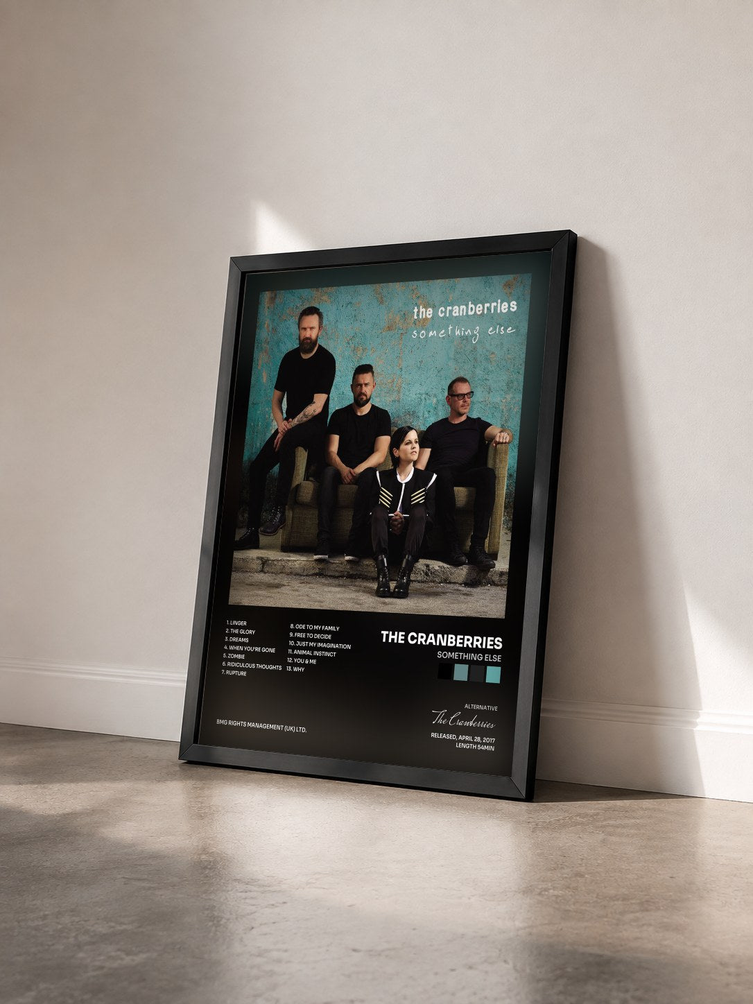 #noir Something Else by The Cranberries as a framed art print seen at an angle, black frame