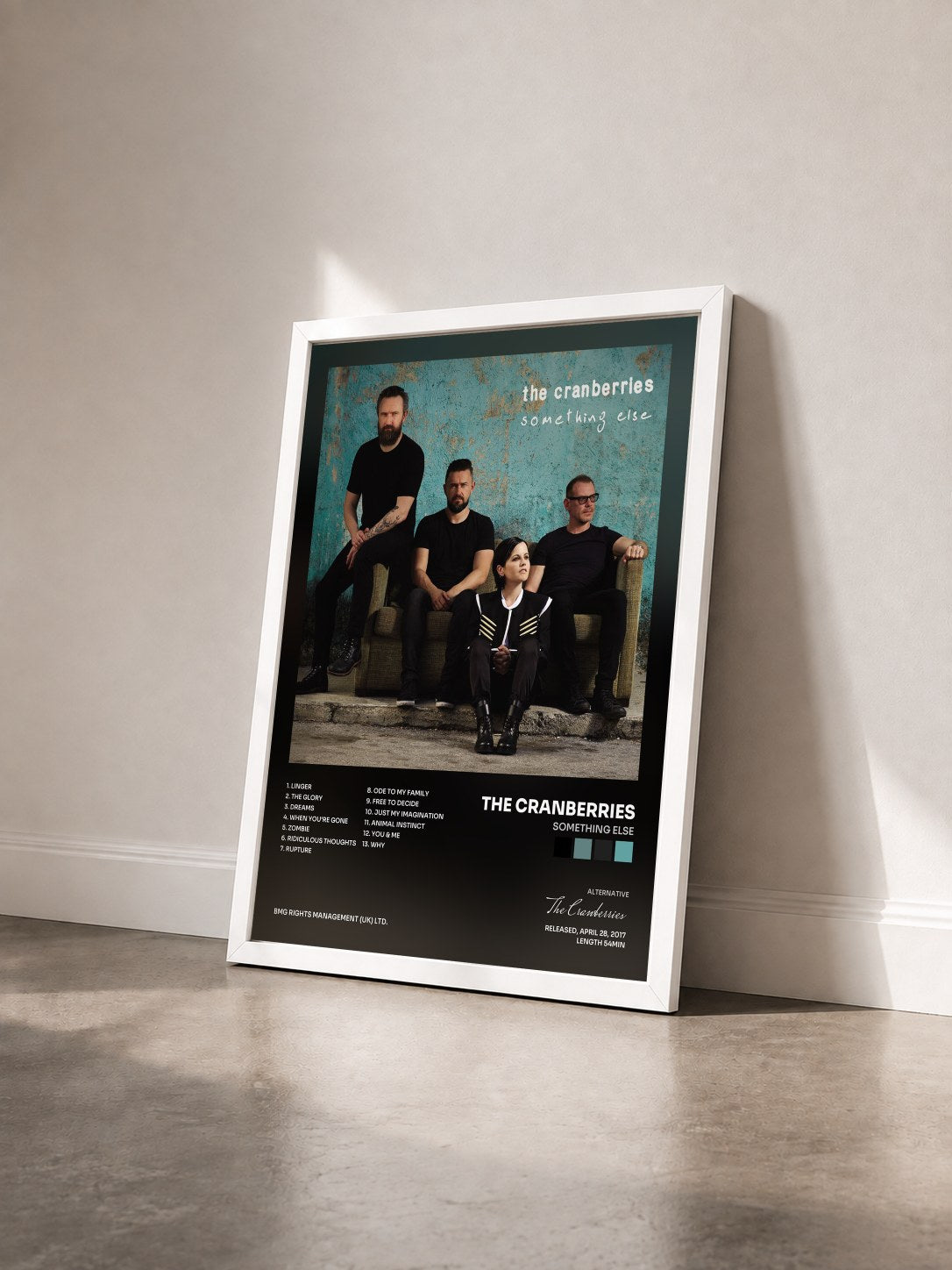 #blanc Something Else by The Cranberries as a framed art print seen at an angle, white frame