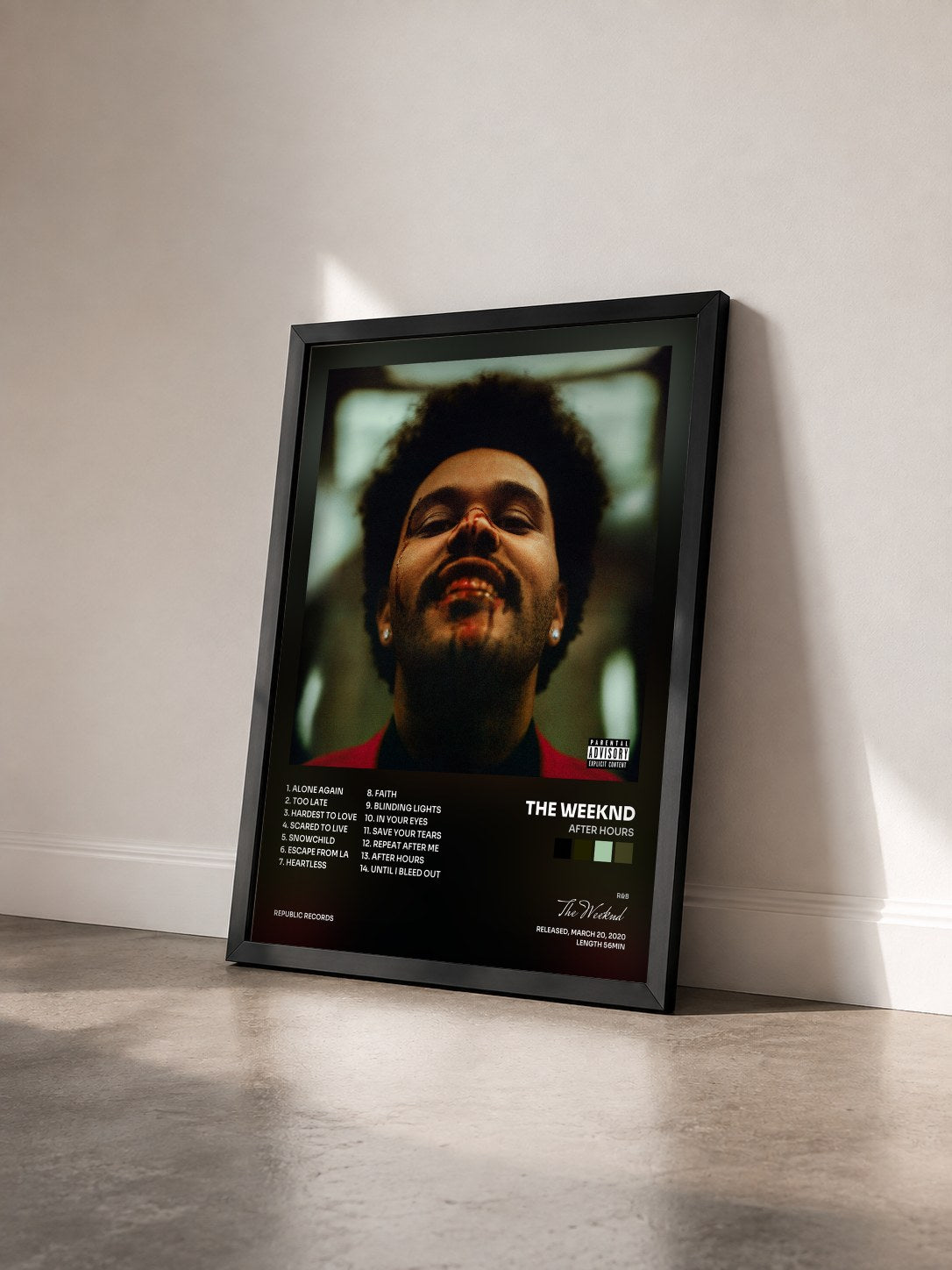 #noir Tableau de l'album After Hours de The Weeknd vu de trois quarts, cadre noir