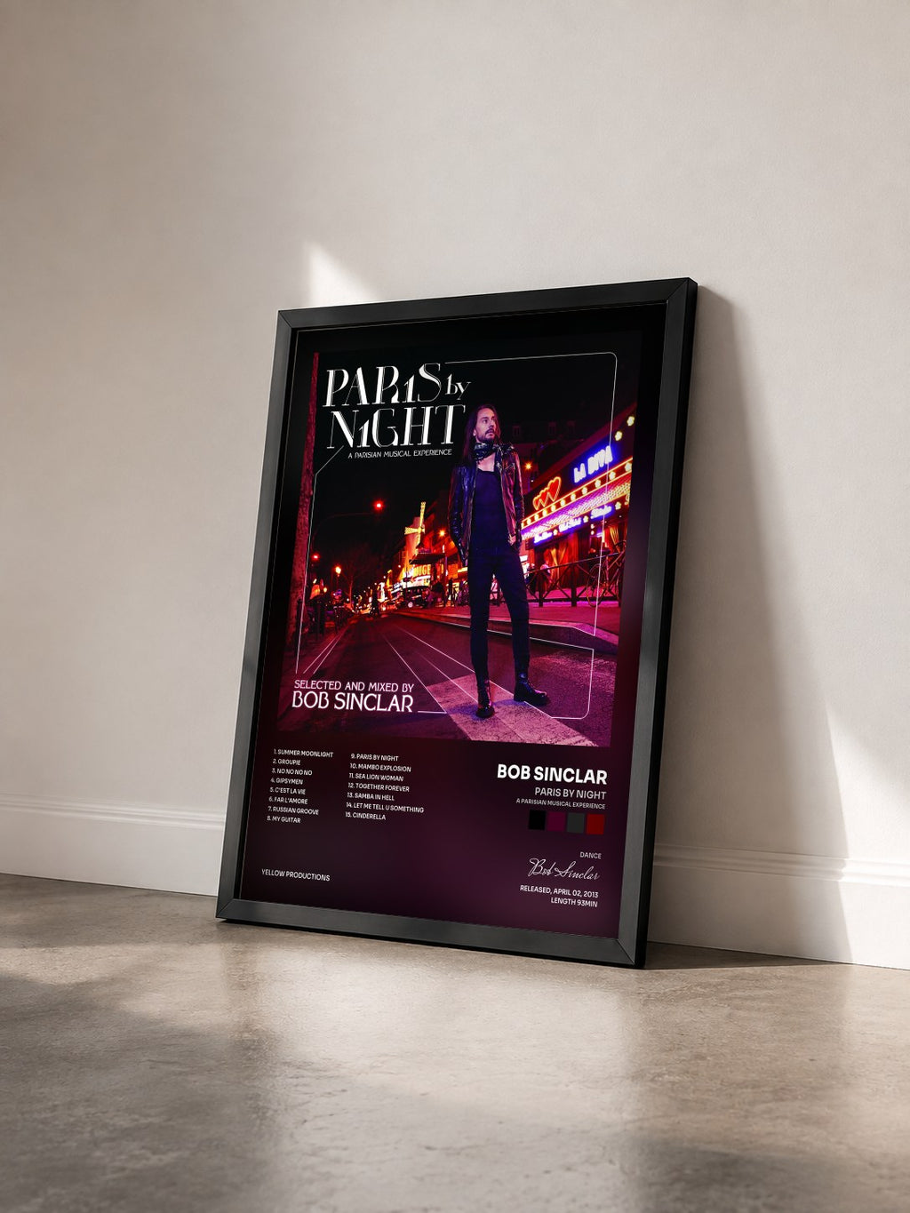 #noir Paris By Night (A Parisian Musical Experience) de Bob Sinclar en lámina enmarcada vista de tres cuartos, marco negro